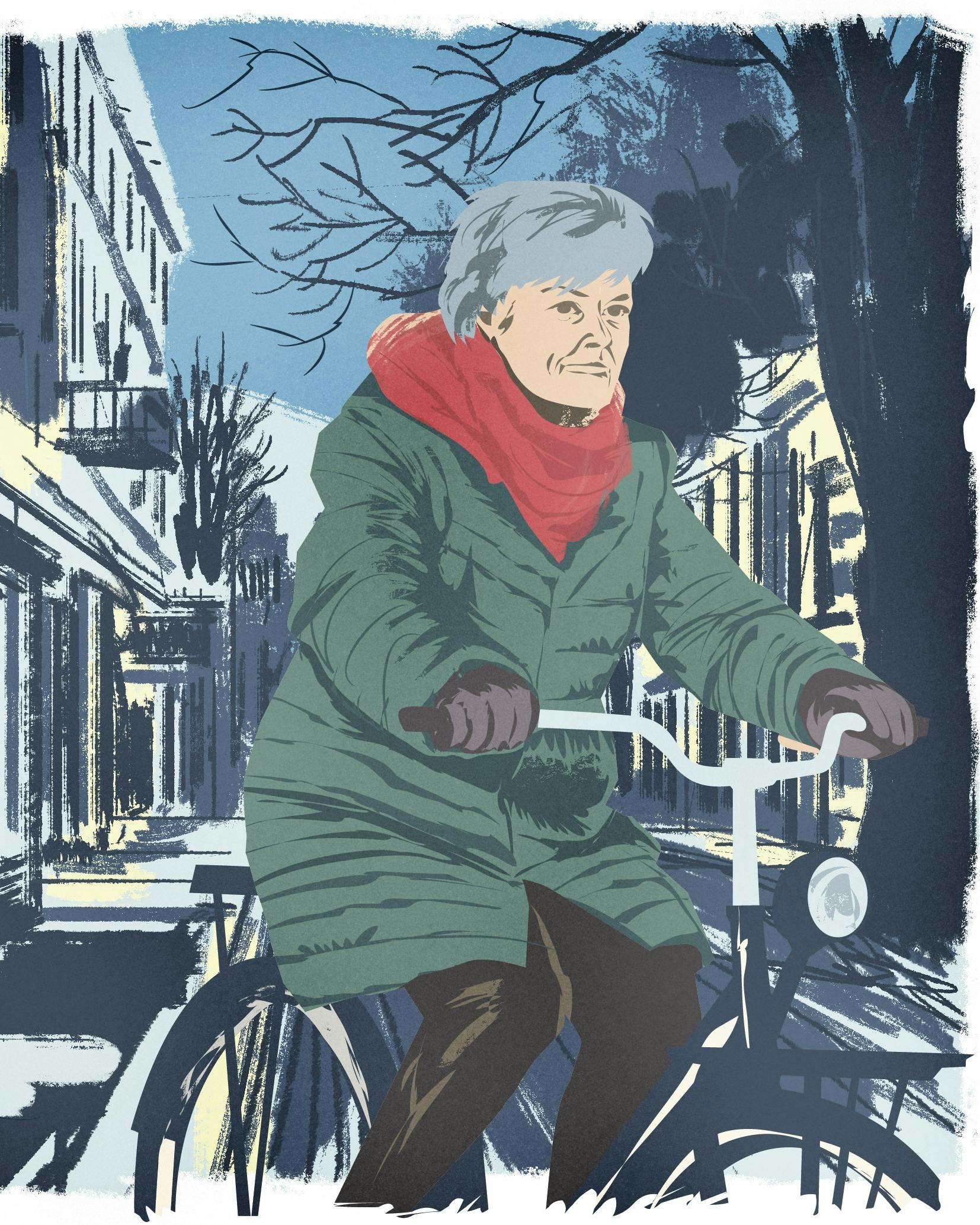 Tegning af kvinde på cykel