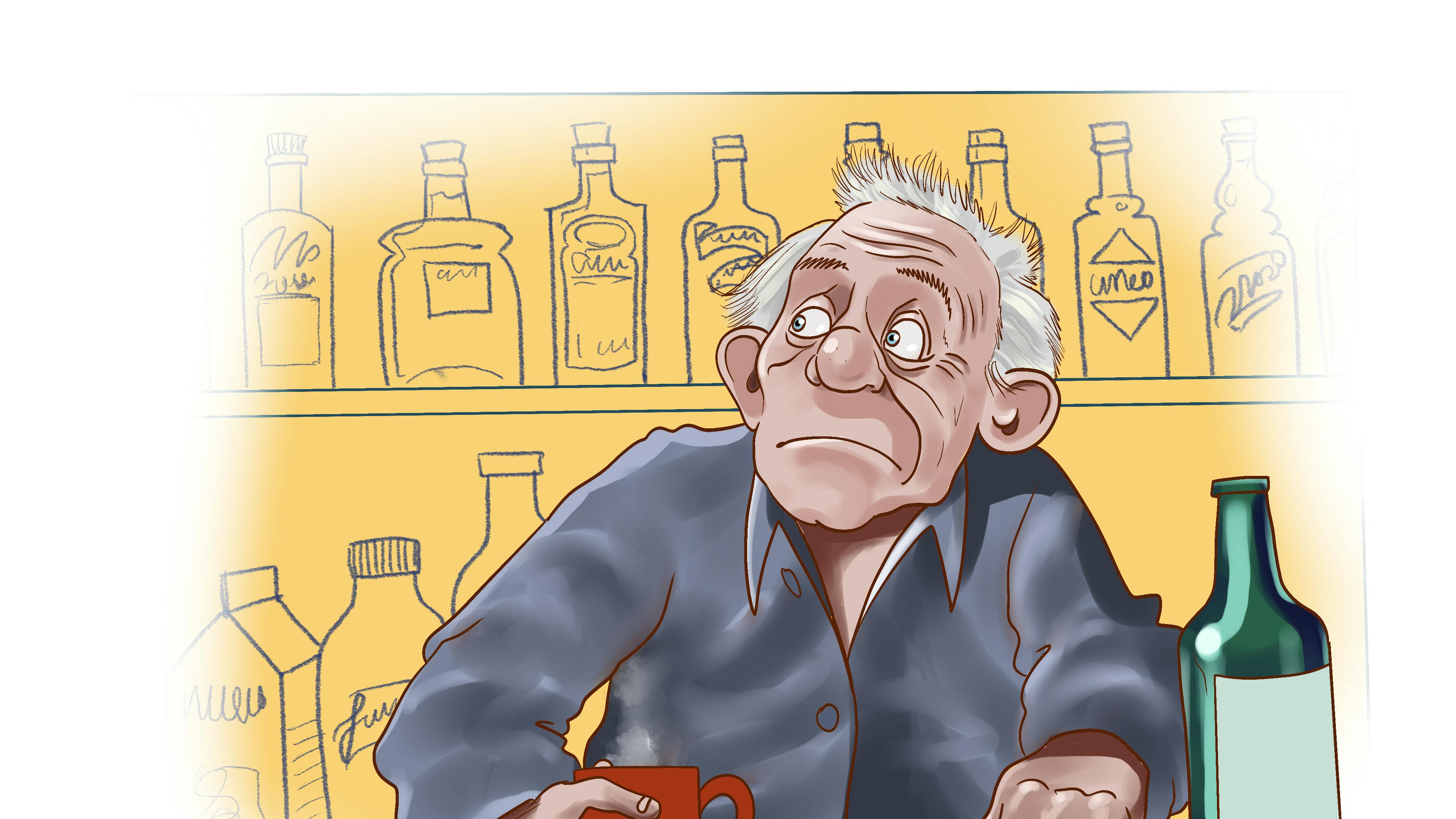 Mand sidder på en bar