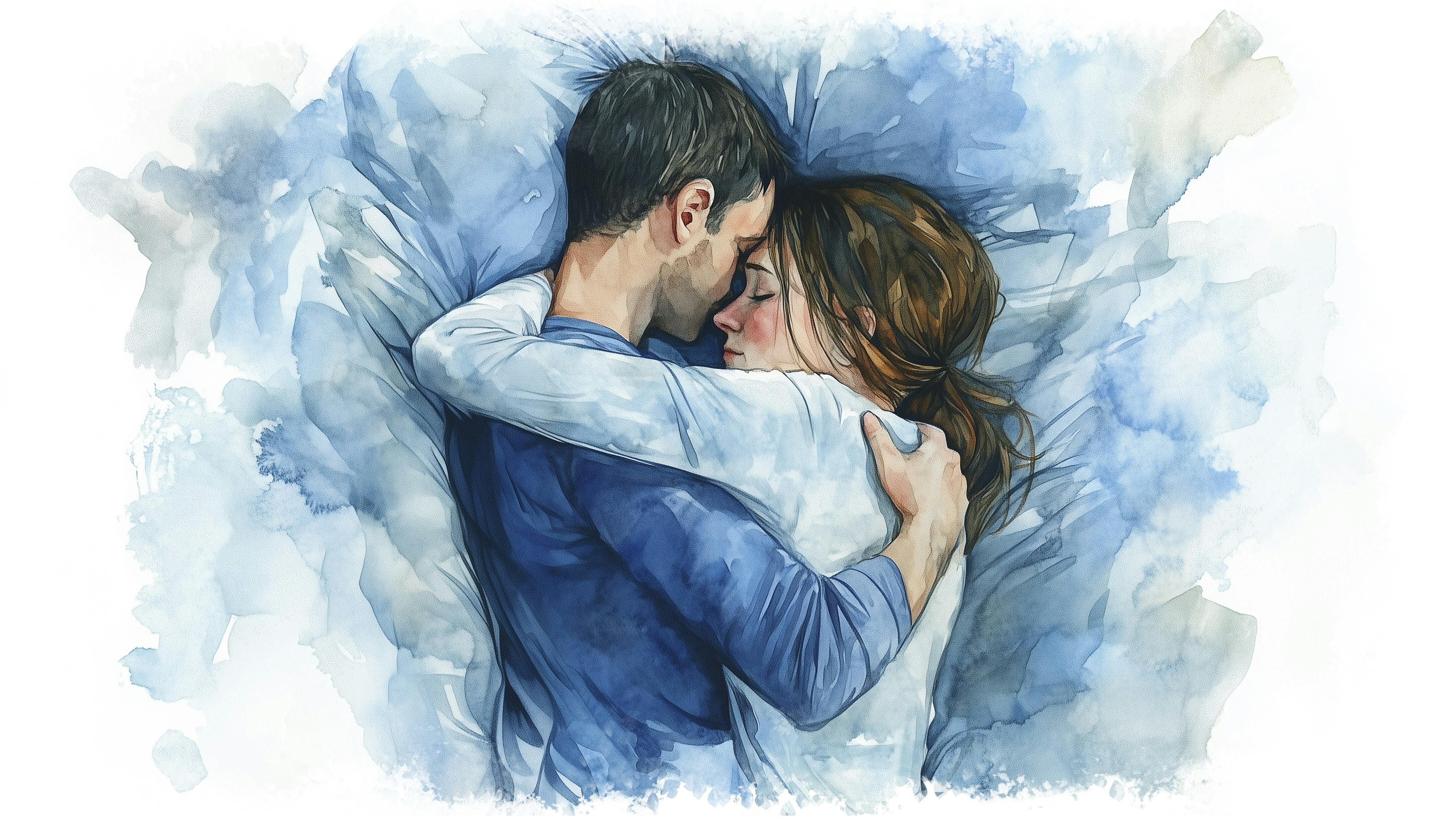 Tegning af mand og kvinde der krammer