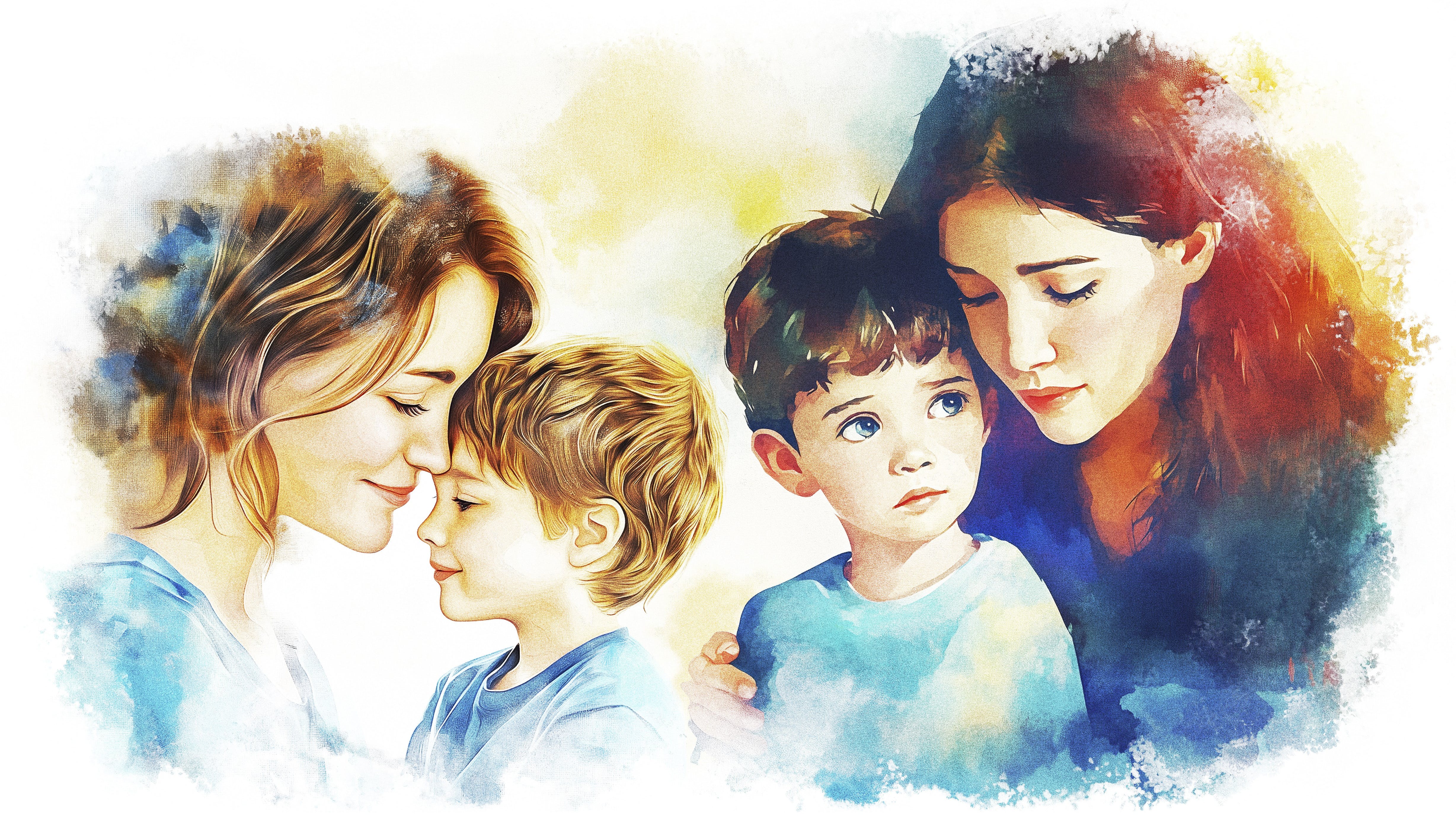 To kvinder sidder med hver deres lille dreng