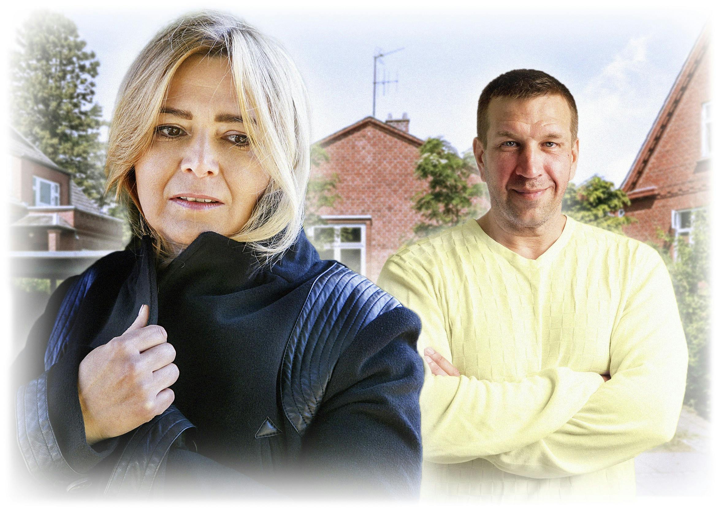 Kvinde i mørk frakke mand i gul trøje