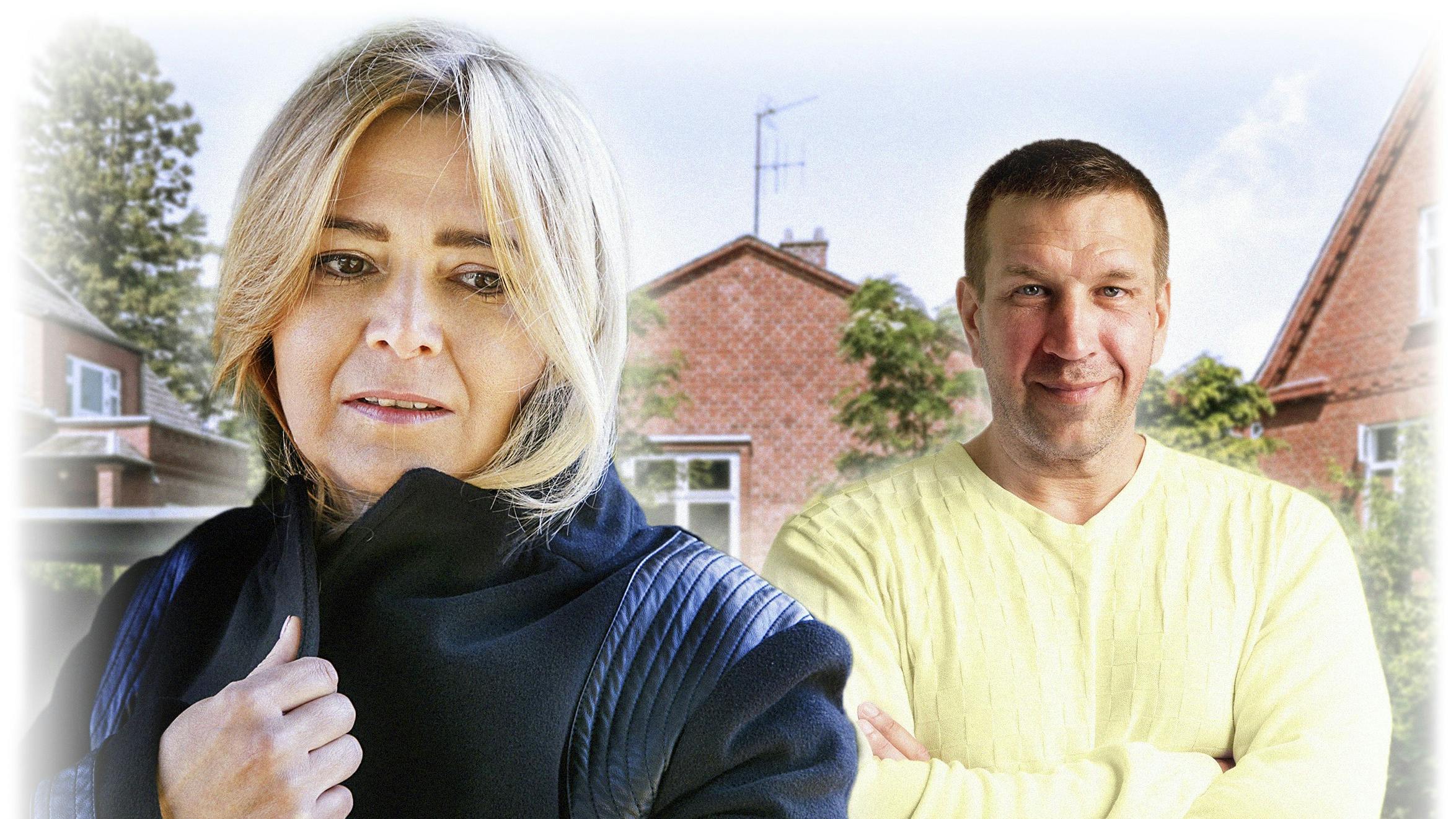 Kvinde i mørk frakke mand i gul trøje