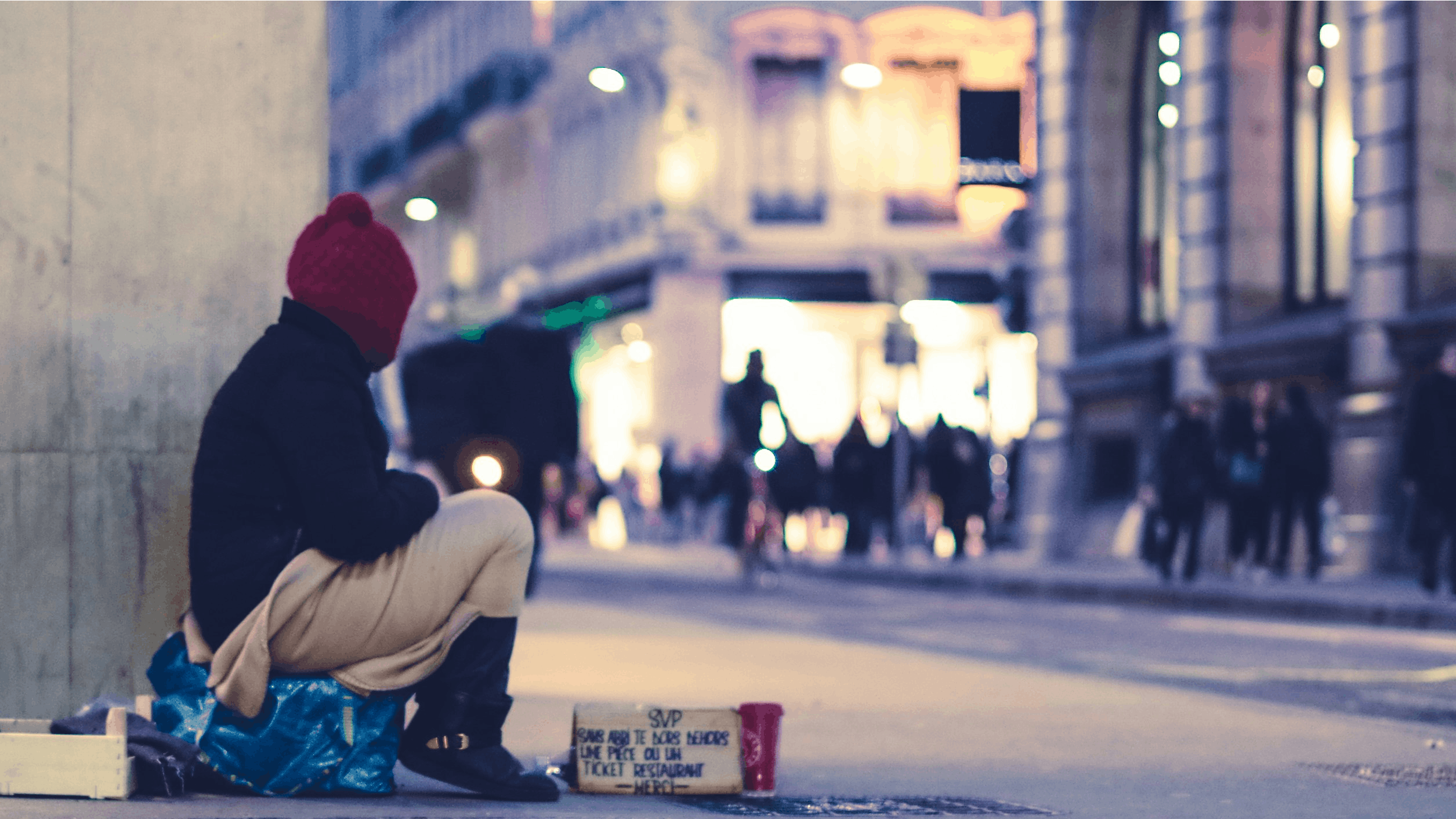 Hjemløs på gaden.