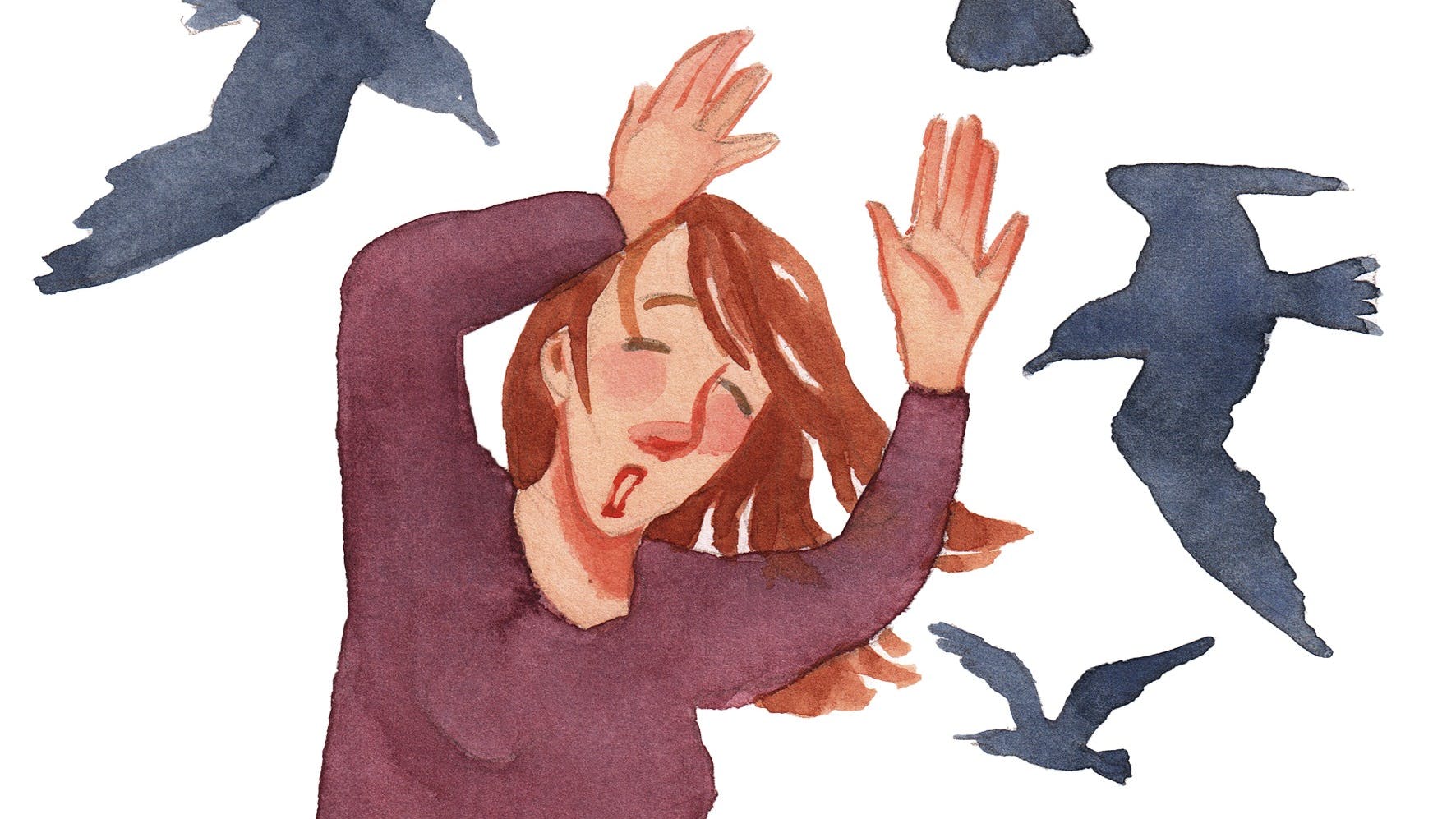 Kvinde, der er bange for fugle