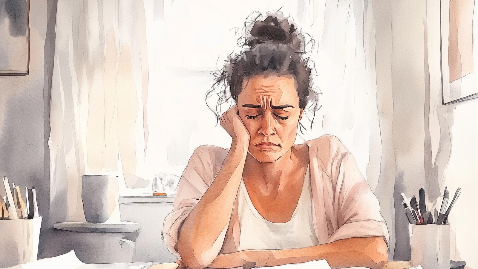 Kvinde, der sidder og ser fortvivlet ud