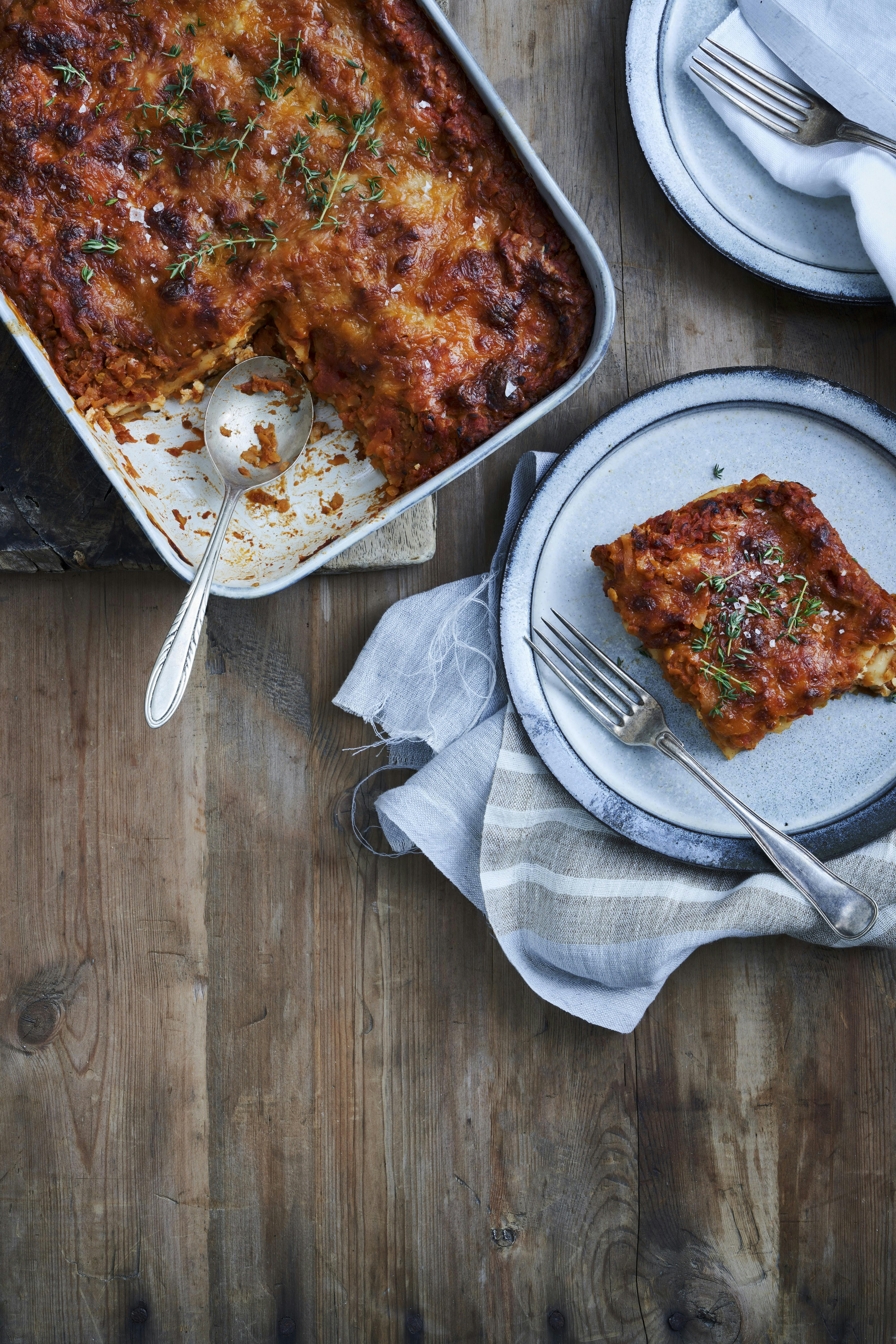 Vegetarlasagne med røde linser
