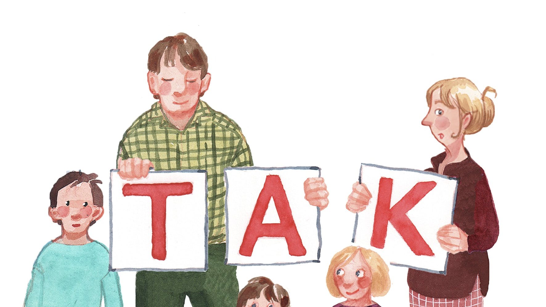 Familie med TAK-skilte