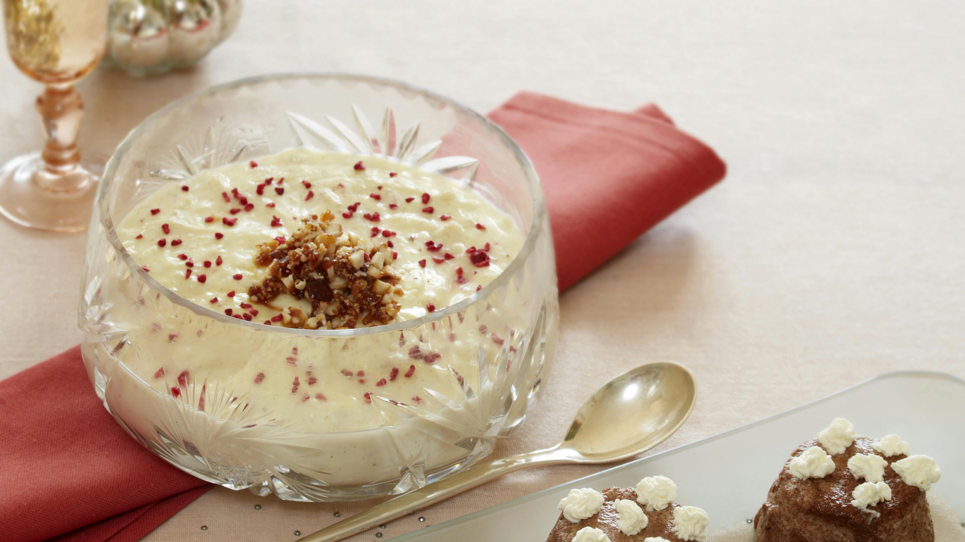 Bedste budding - vaniljebudding med mandler og krokant