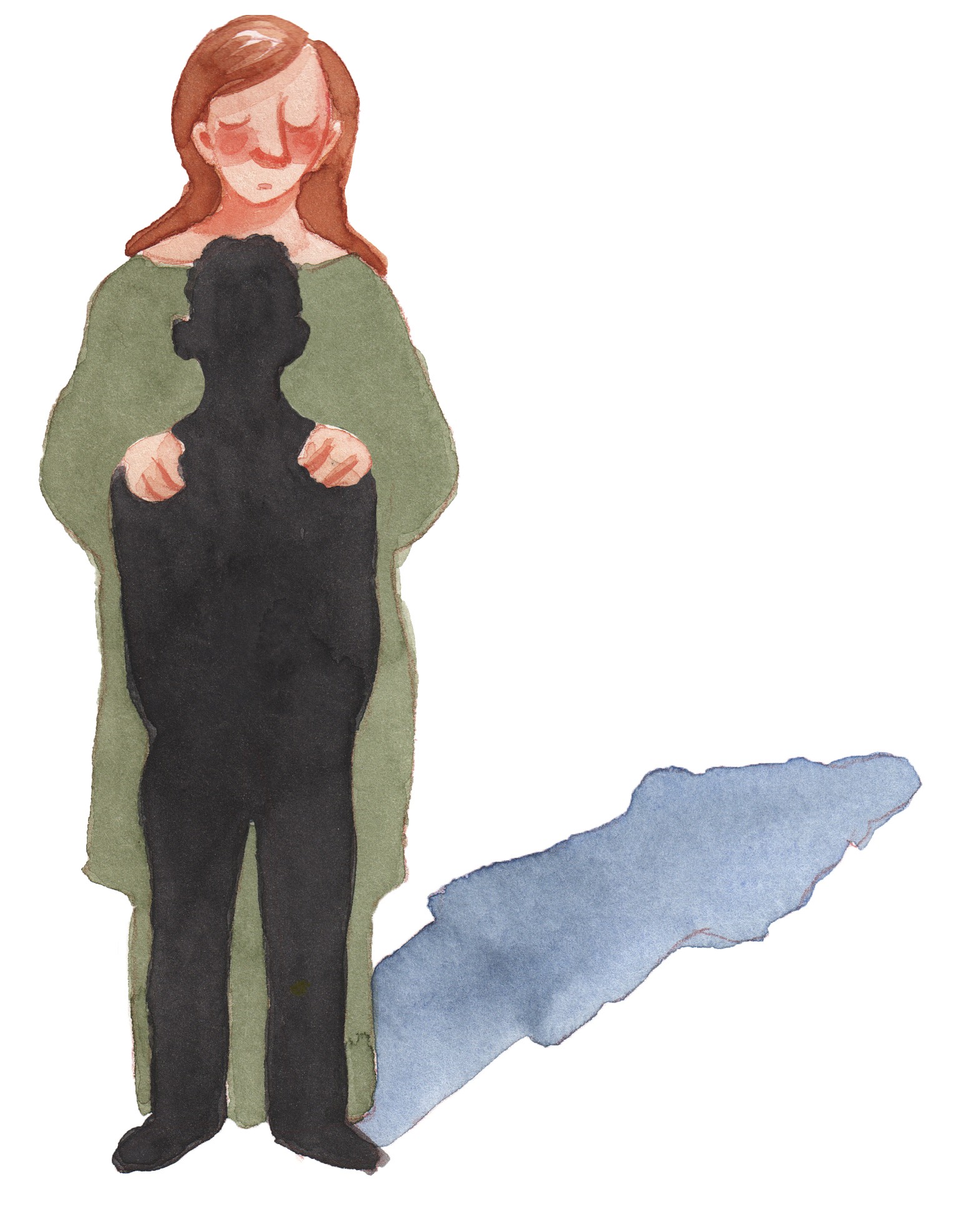 Tegning af kvinde, der holder om et skyggebarn i hjertet