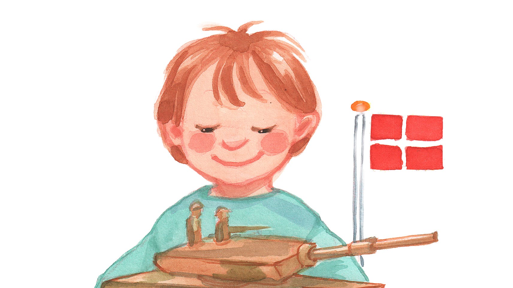 Tegning af dreng med krigslegetøj