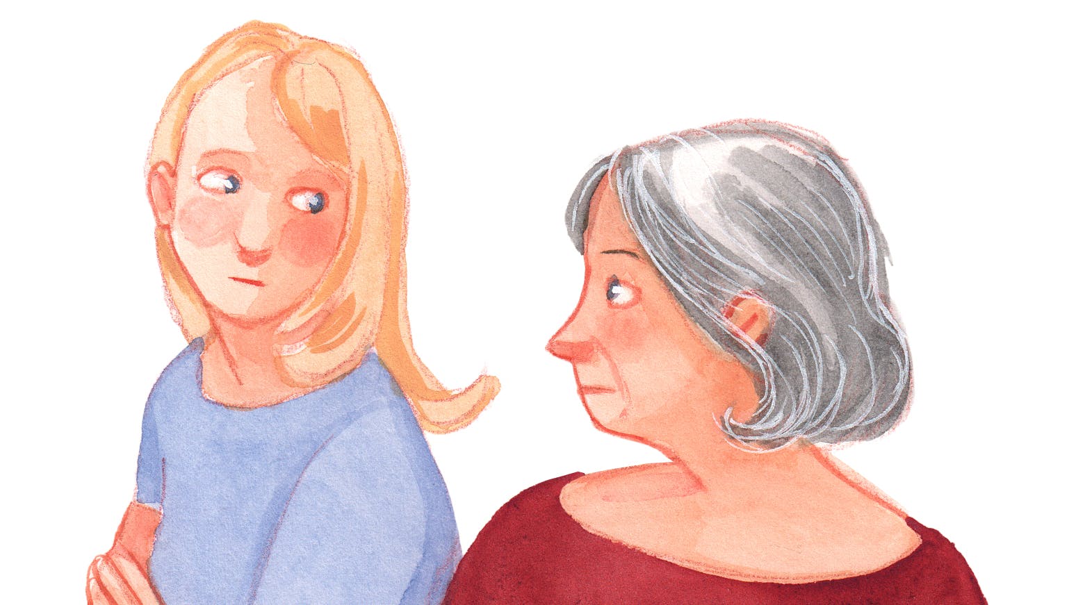 Tegning af to kvinder der kigger på hinanden