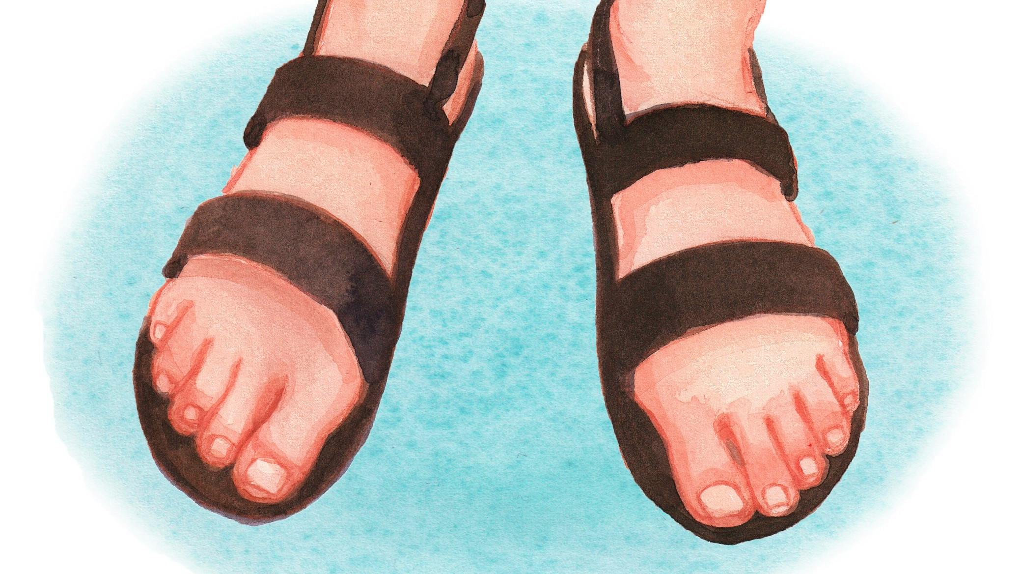 Tegning af fødder i sandaler