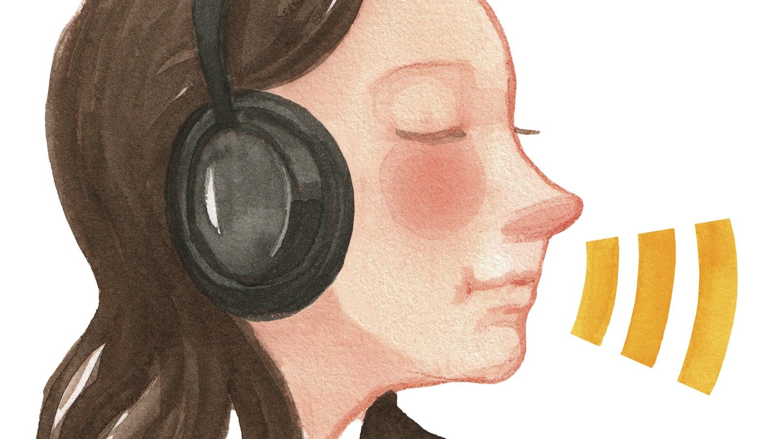 Tegning af kvinde med høretelefoner