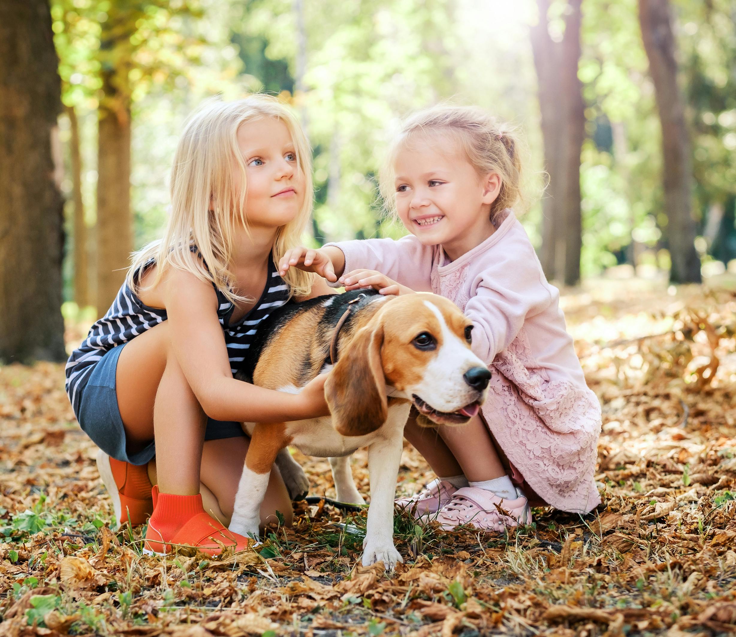 Døtre sammen med hundehvalp 