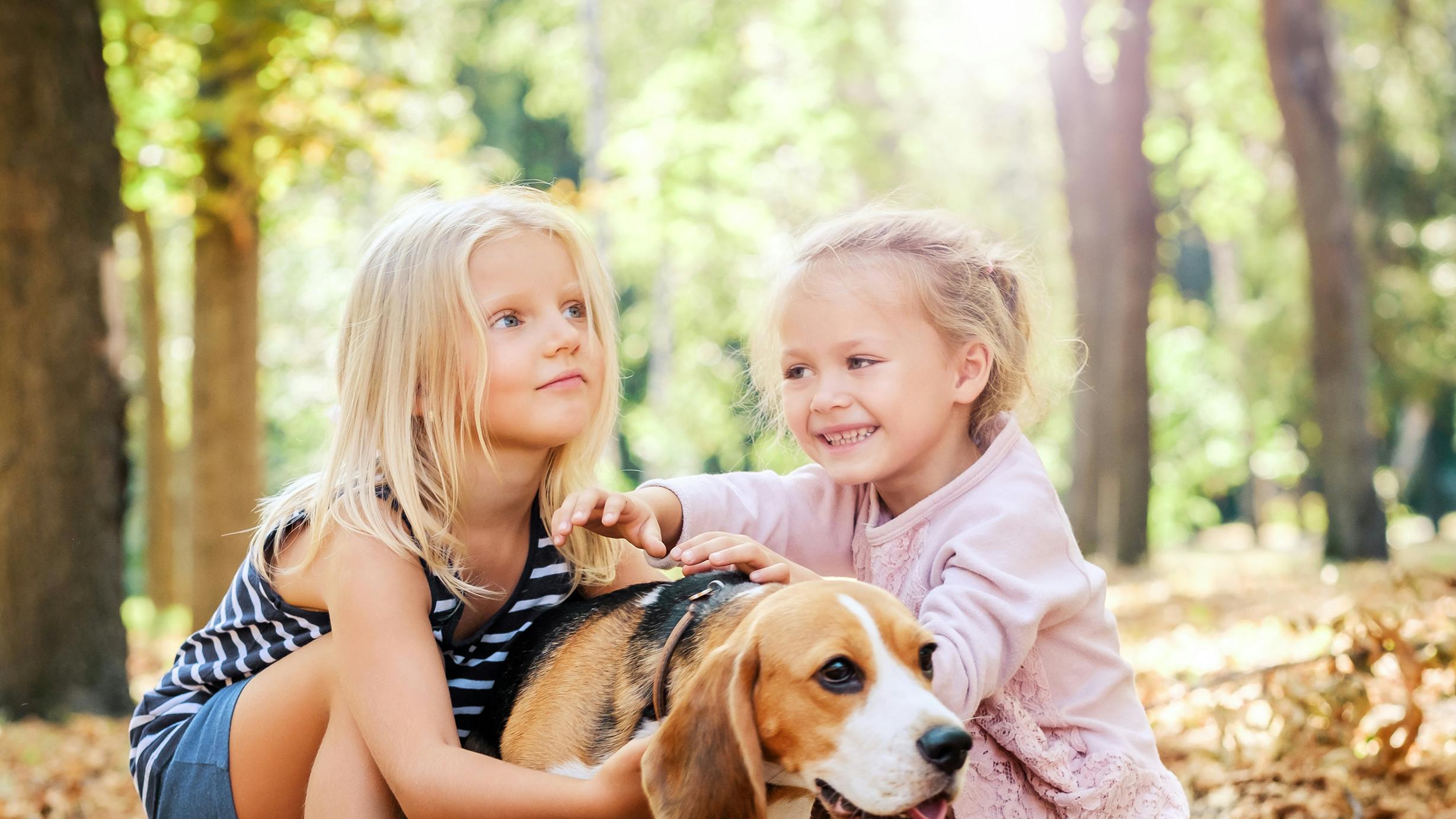 Døtre sammen med hundehvalp