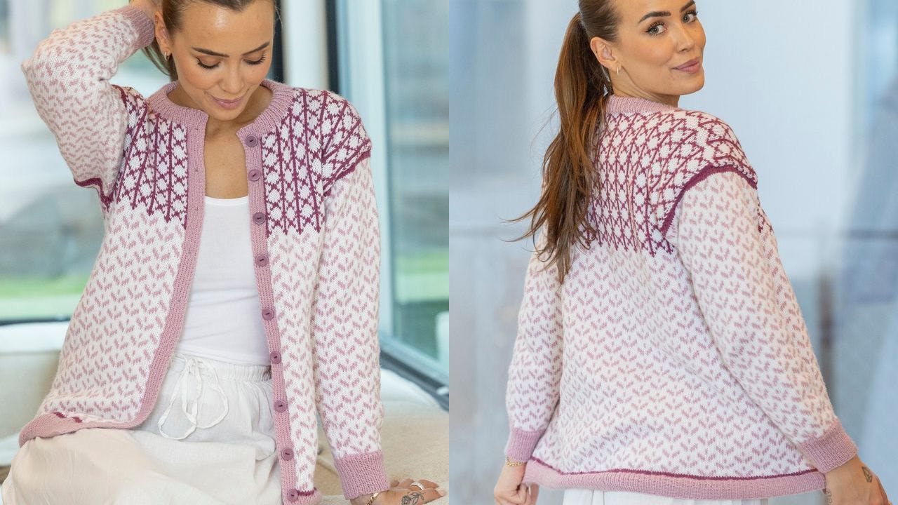 Cardigan med lyserødt mønster