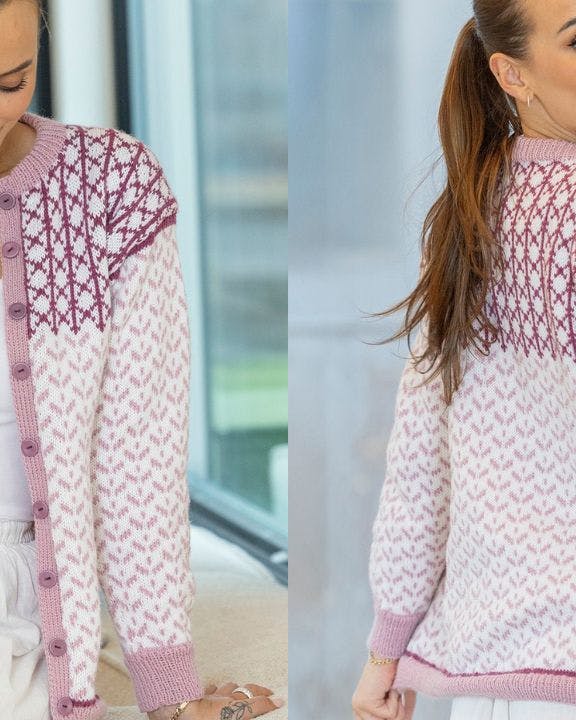 Cardigan med lyserødt mønster