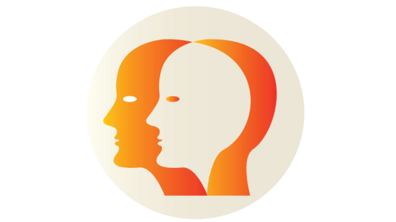 Orange illustration af to hoveder