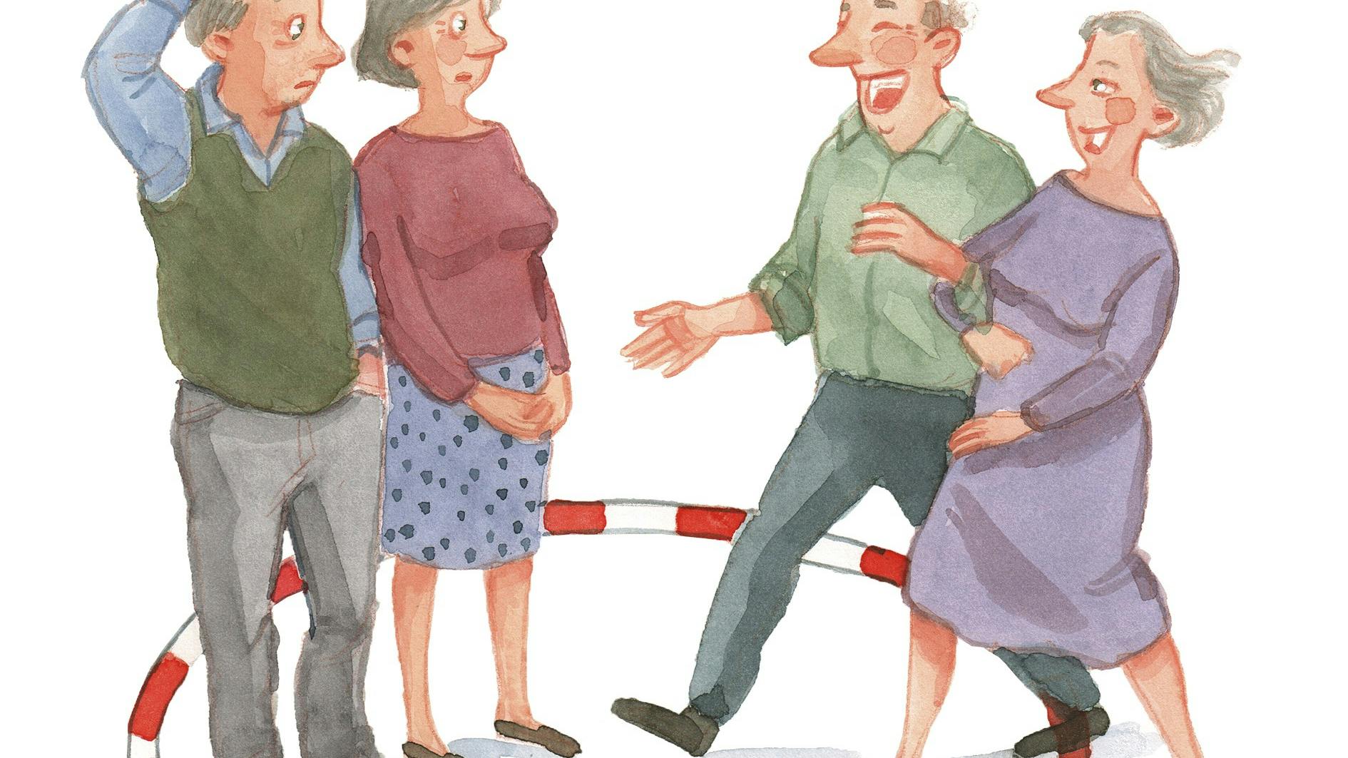 Tegning af to par, hvor det ene overskrider det andet pars cirkel