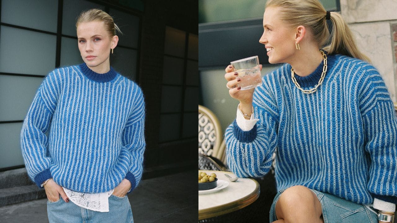 Strikkeopskrift på blå patentsweater