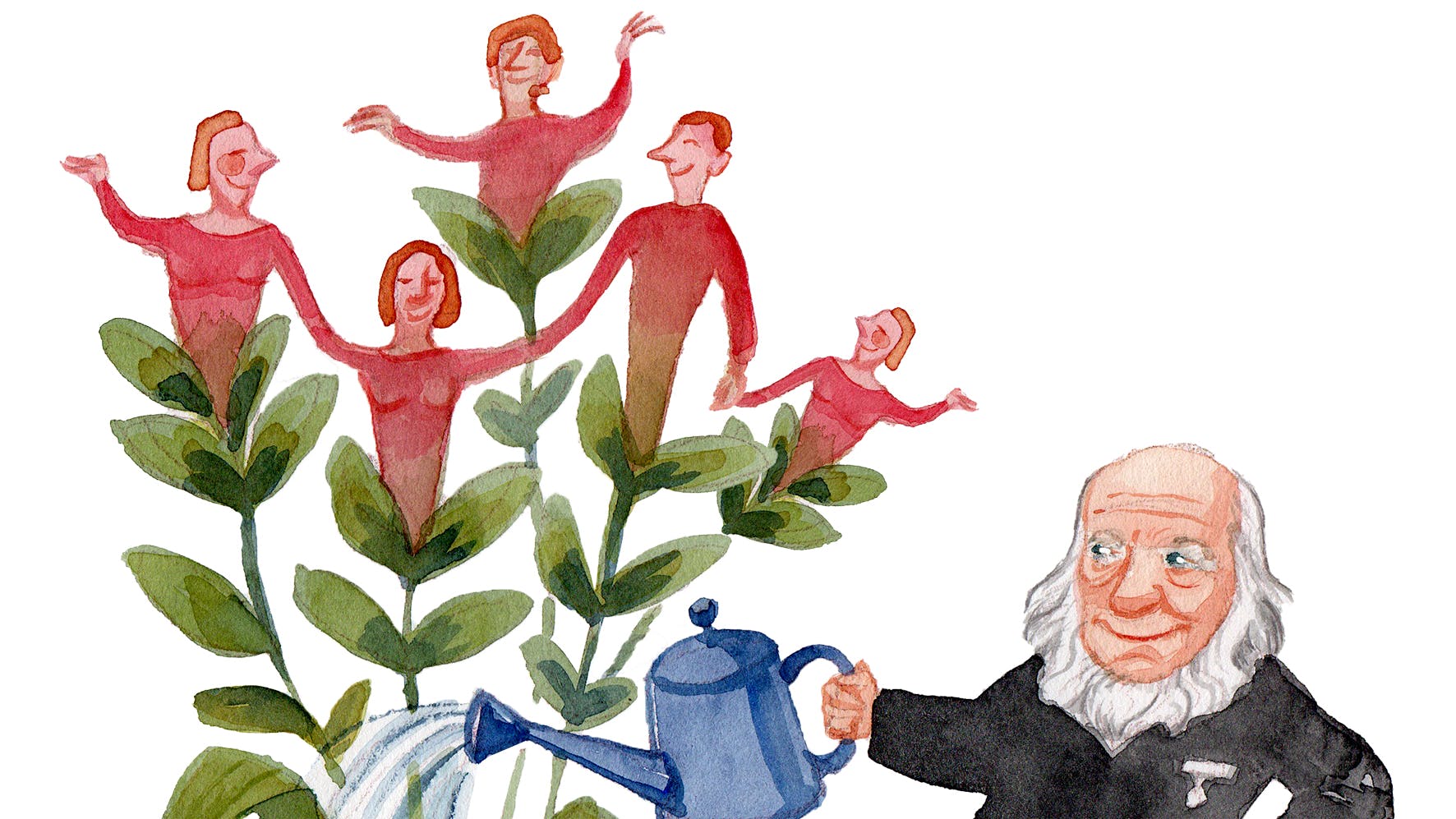 tegning af Grundtvig der vander planten