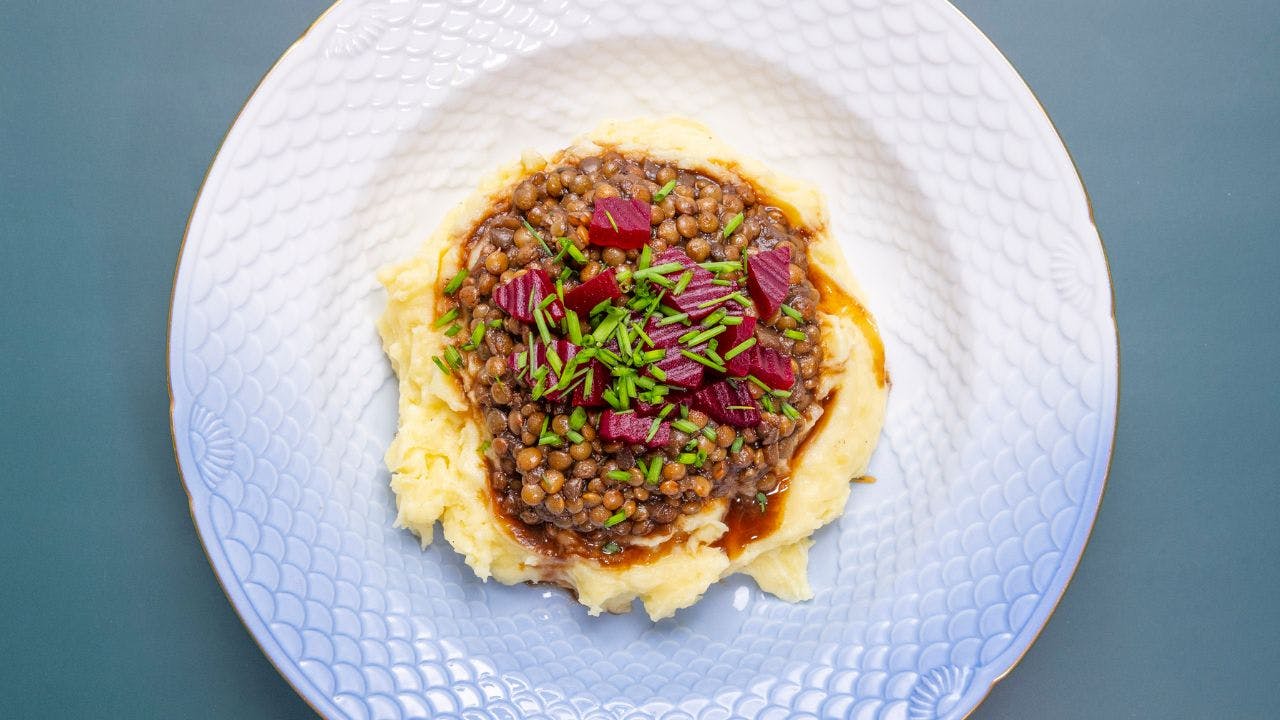 Millionlinser med kartoffelmos, rødbede og purløg
