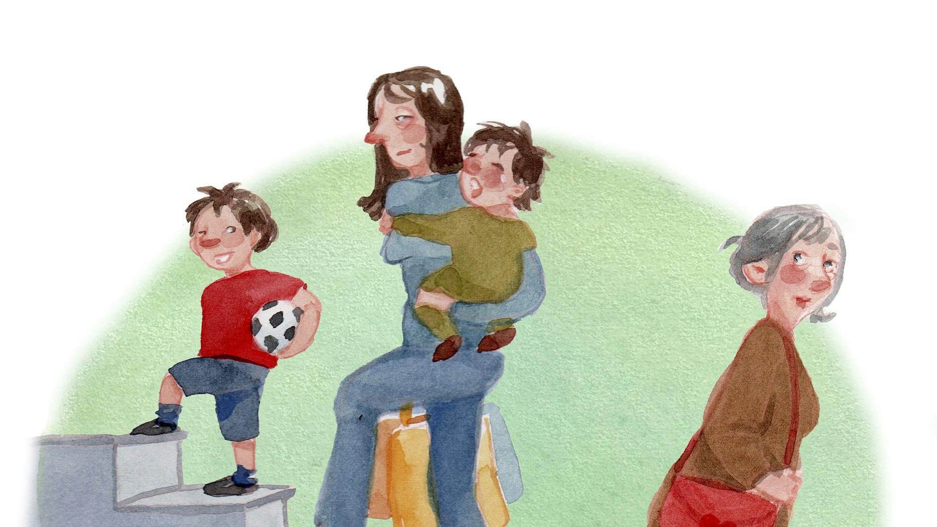 tegning af kvinder i en trappeopgang