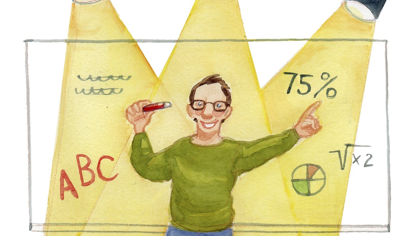 tegning af lærer der tegner og fortæller