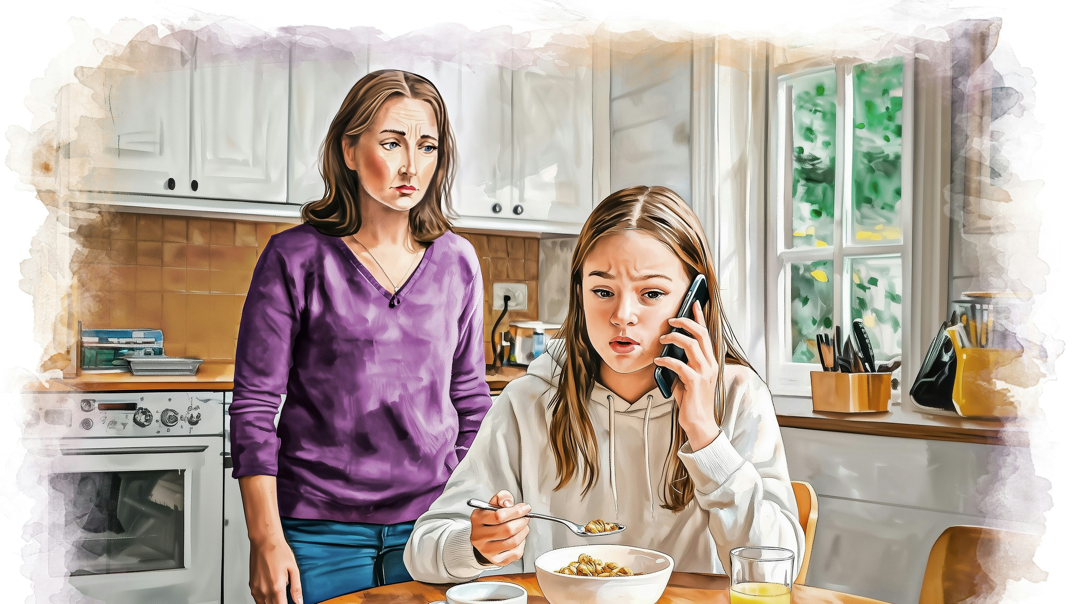 Datter og mor i køkkenet