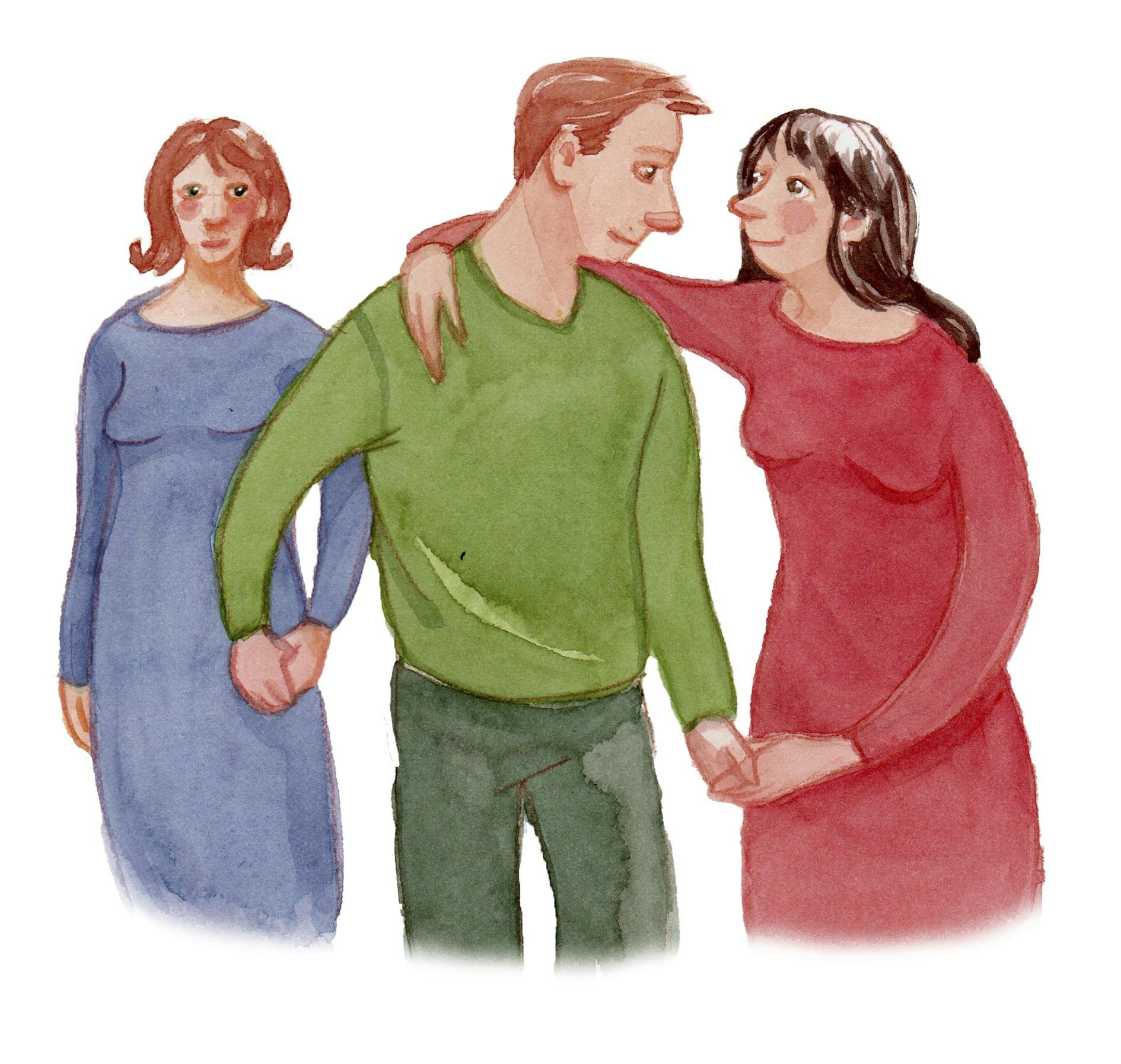 tegning af mand, der har to kvinder