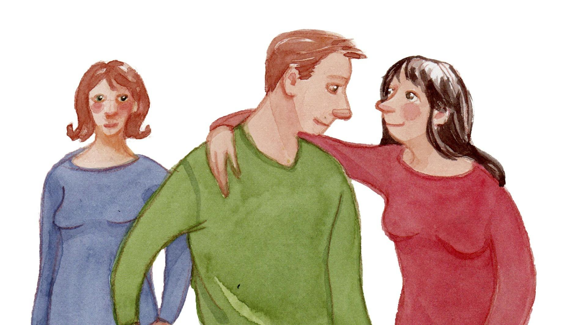 tegning af mand, der har to kvinder