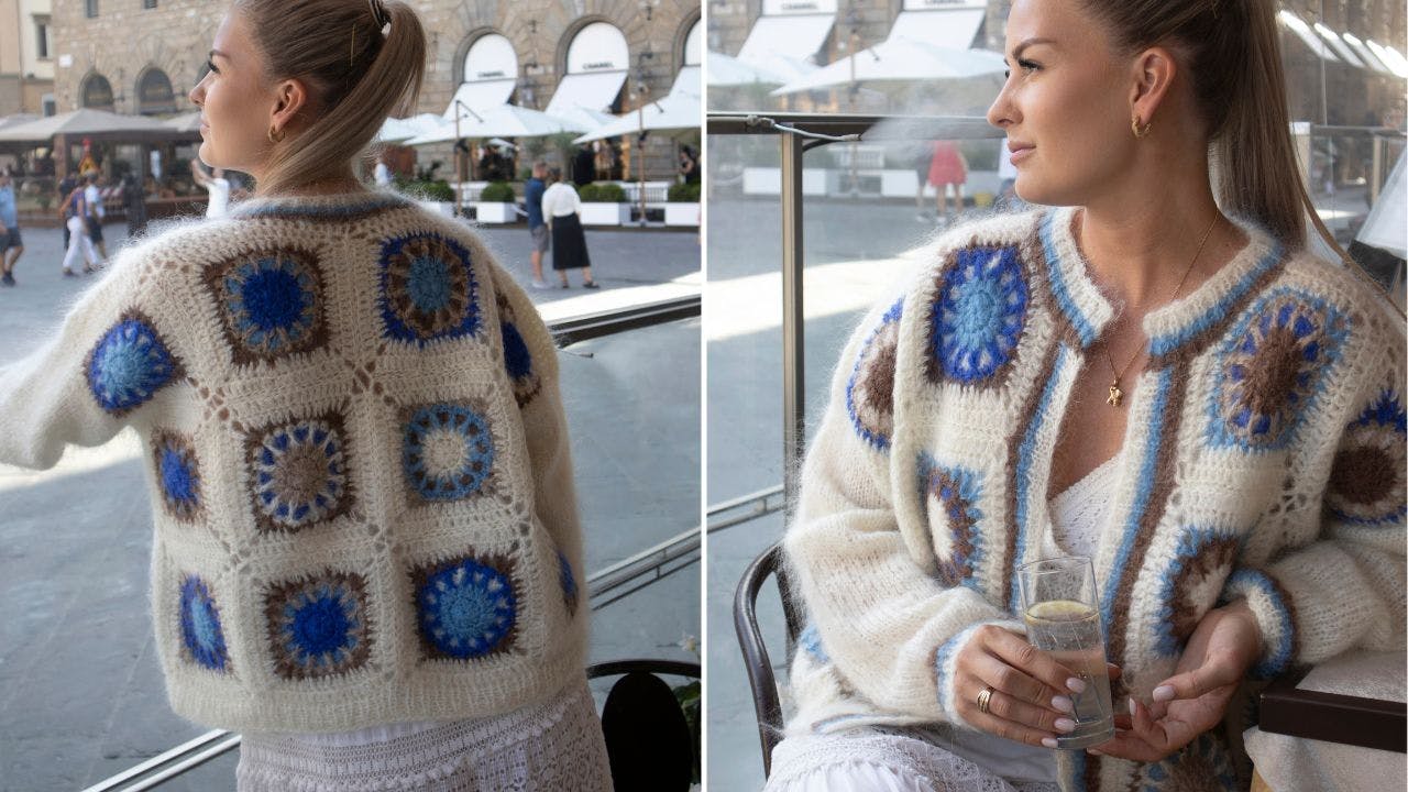 Hæklet trøje med bedstemorfirkanter