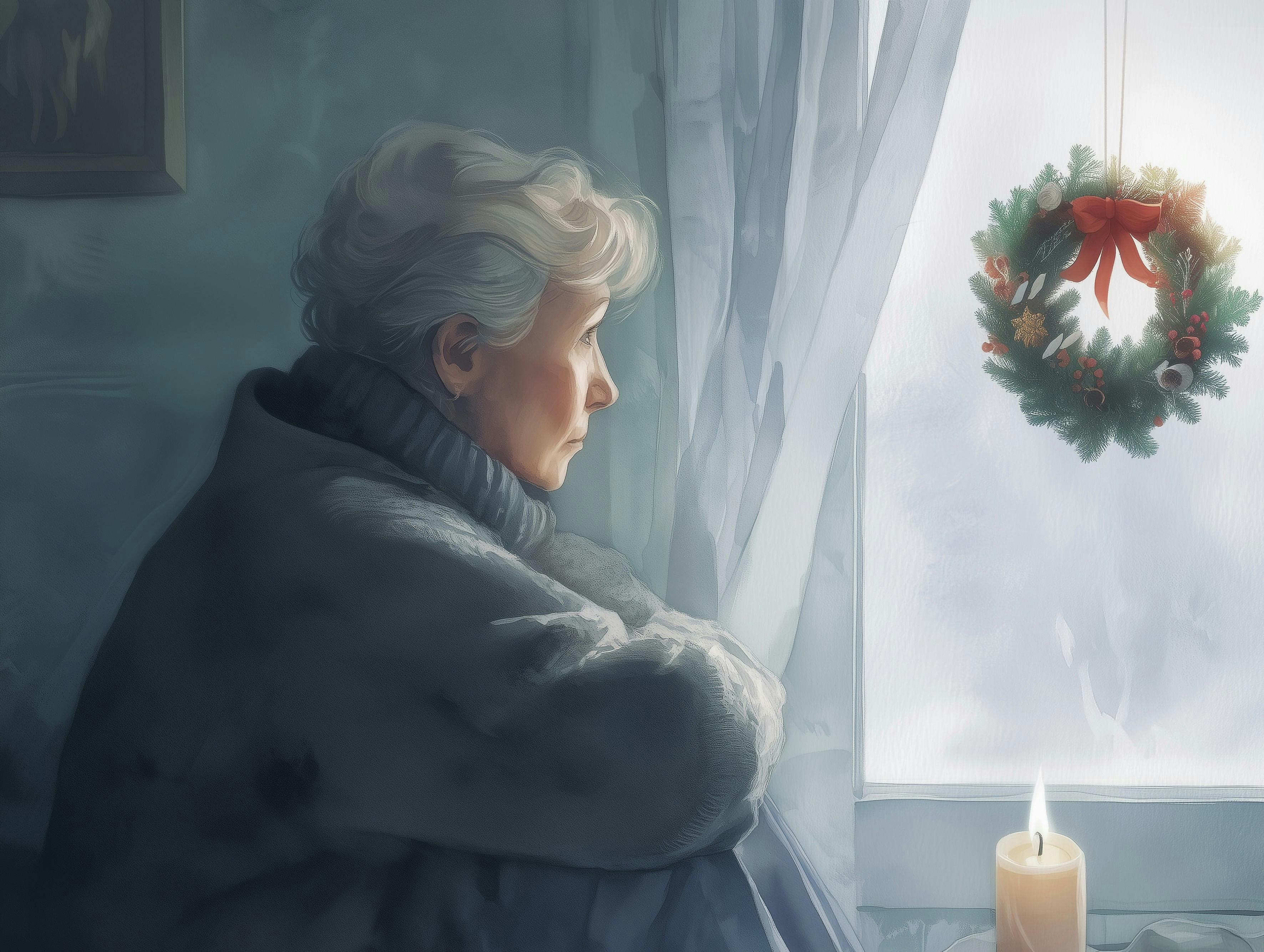 Illustration af kvinde, der ser trist ud, mens hun kigger ud af et vindue