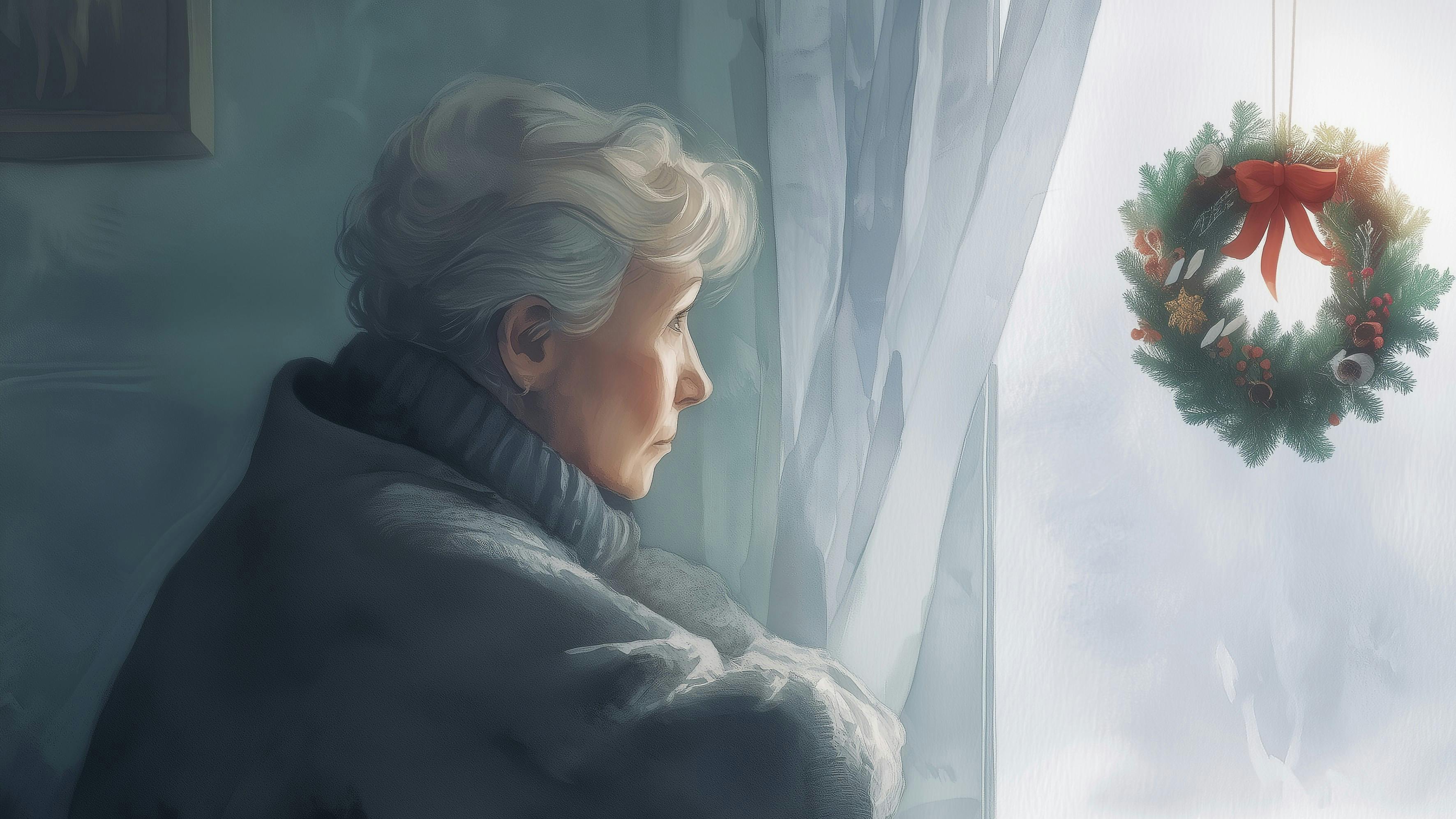 Illustration af kvinde, der ser trist ud, mens hun kigger ud af et vindue