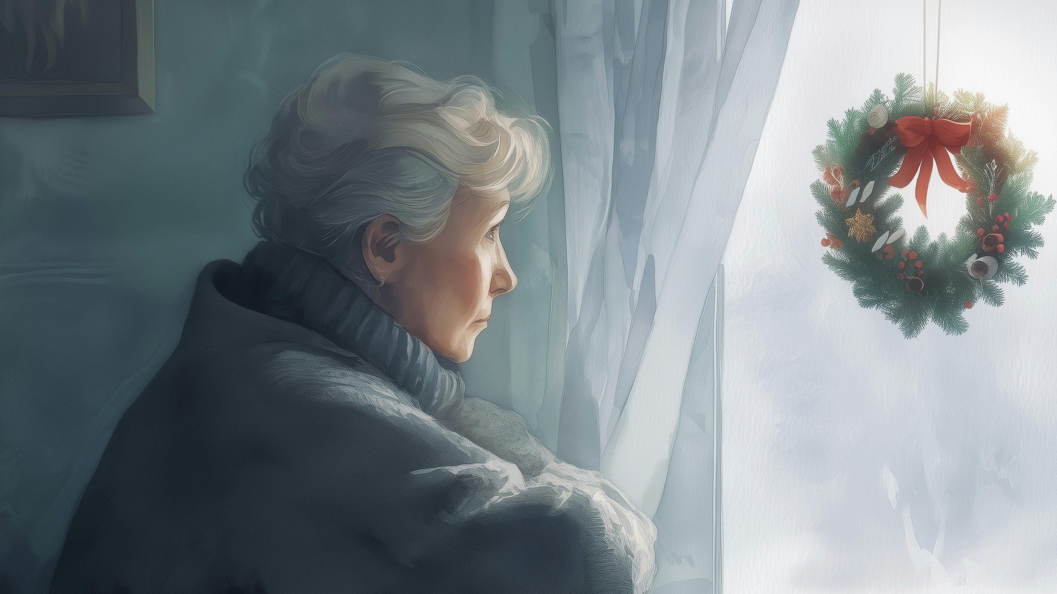 Illustration af kvinde, der ser trist ud, mens hun kigger ud af et vindue