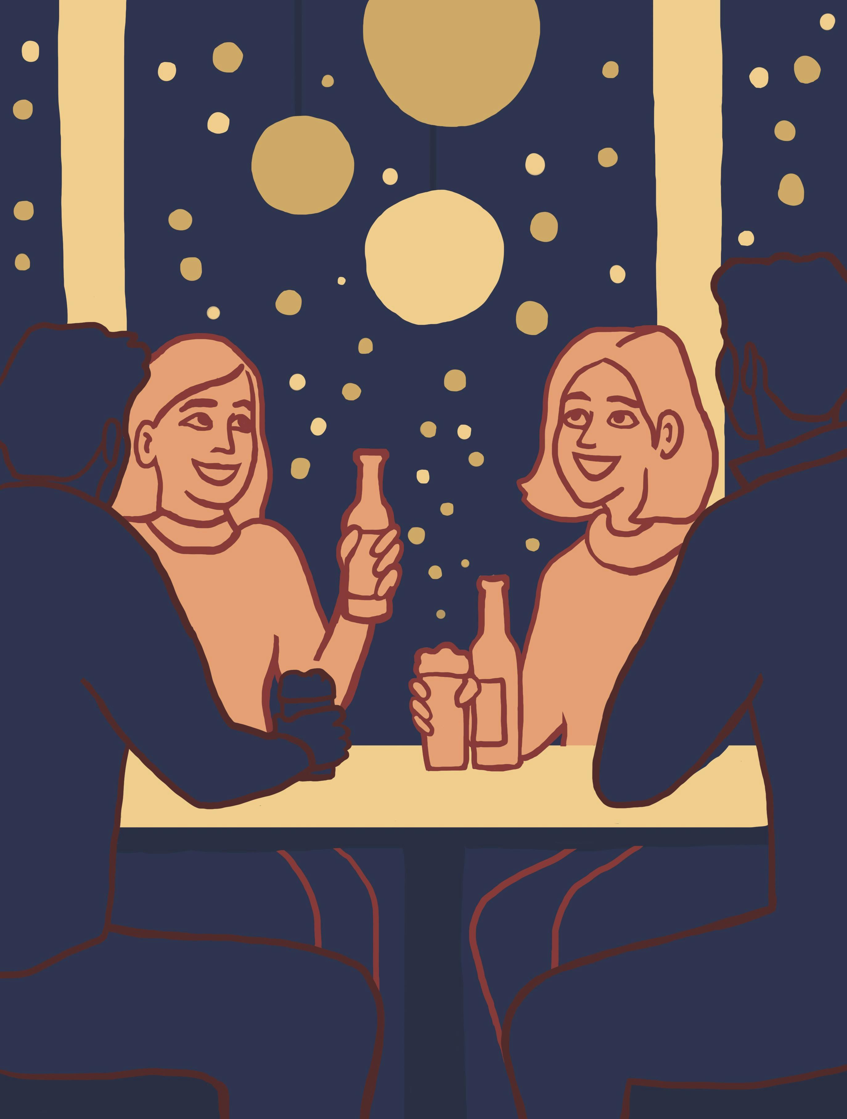 Illustration af fire personer, der drikker juleøl