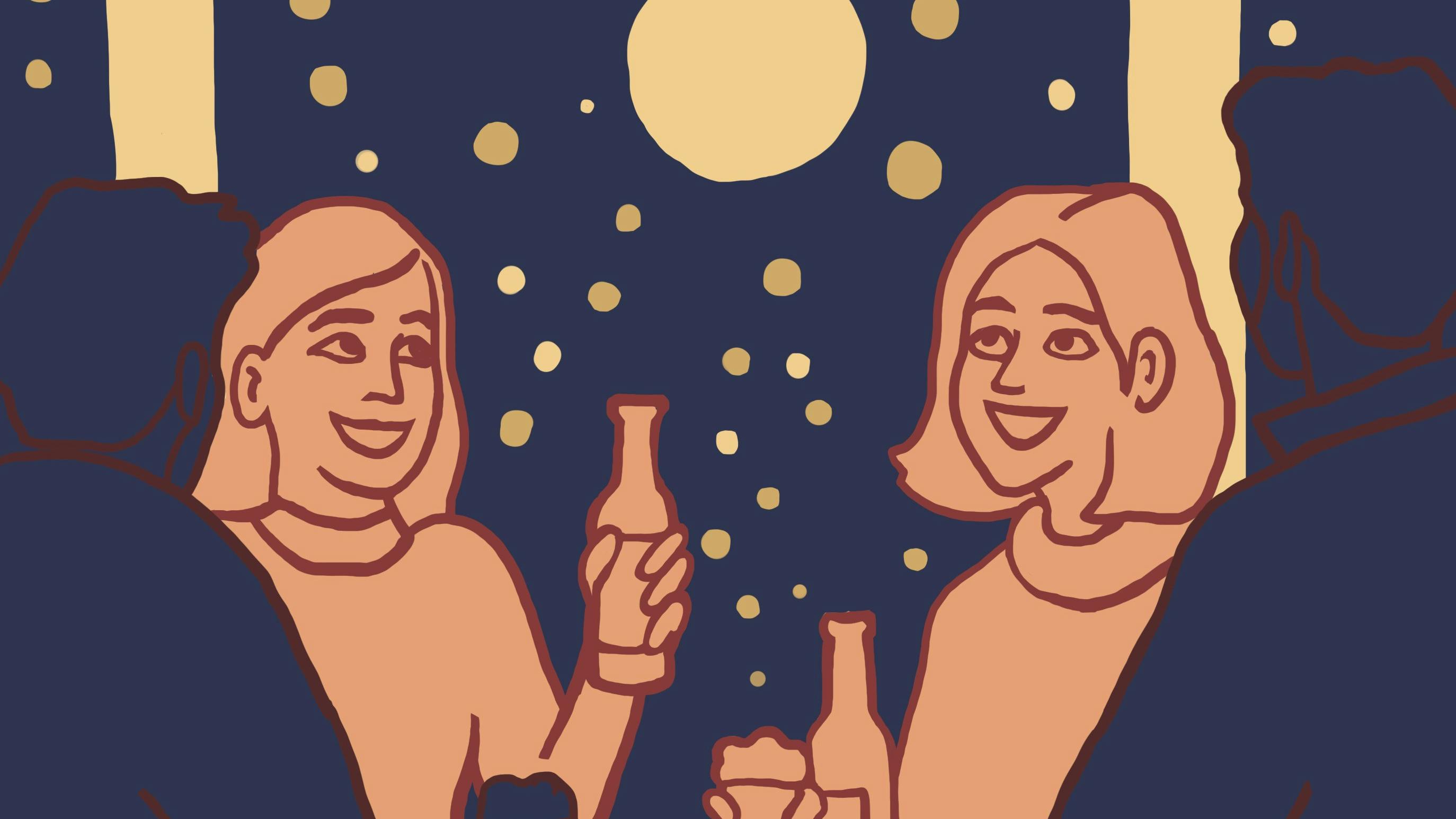 Illustration af personer, der drikker juleøl