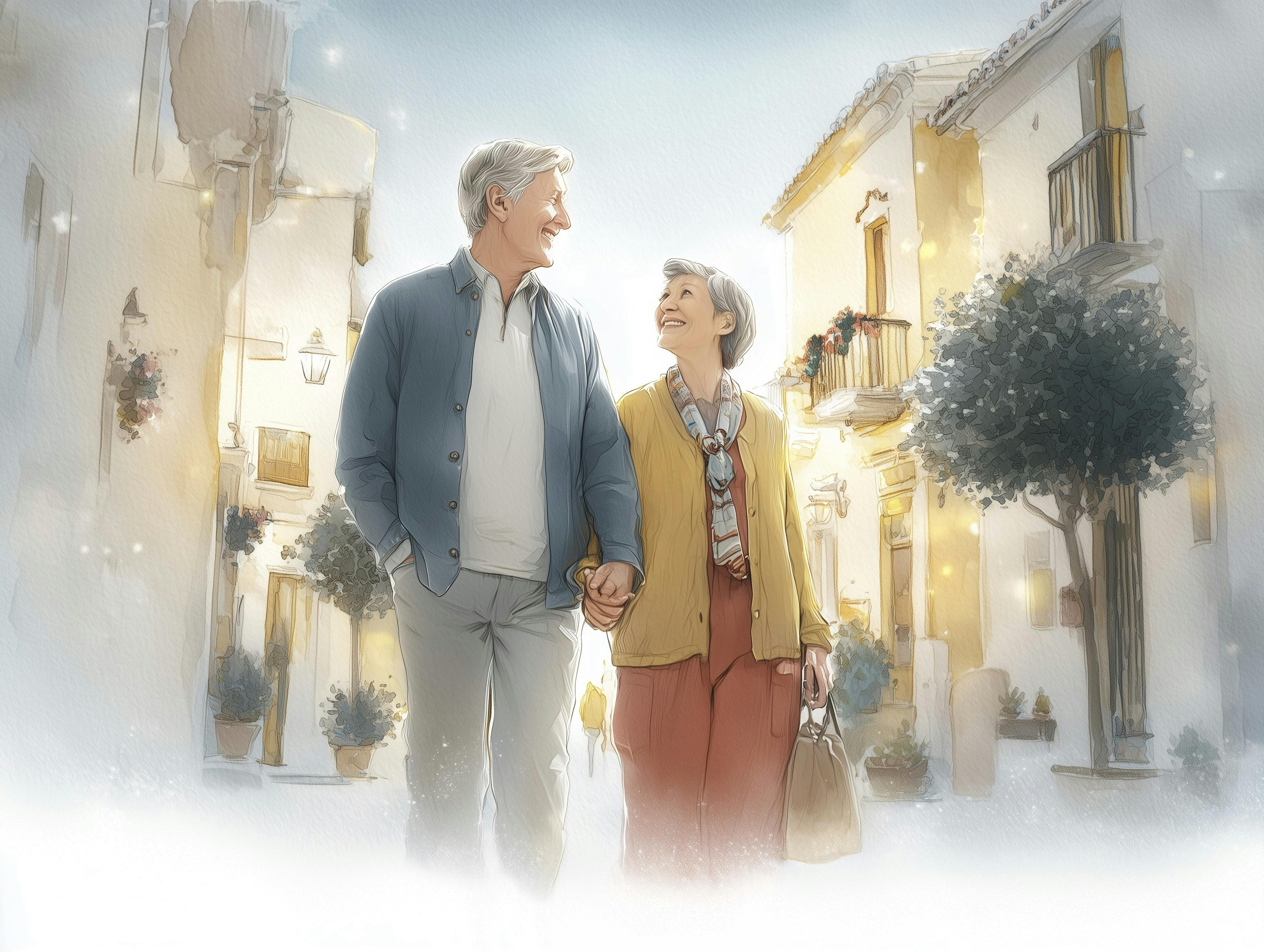 Illustration af mand og kvinde, der holder i hånden