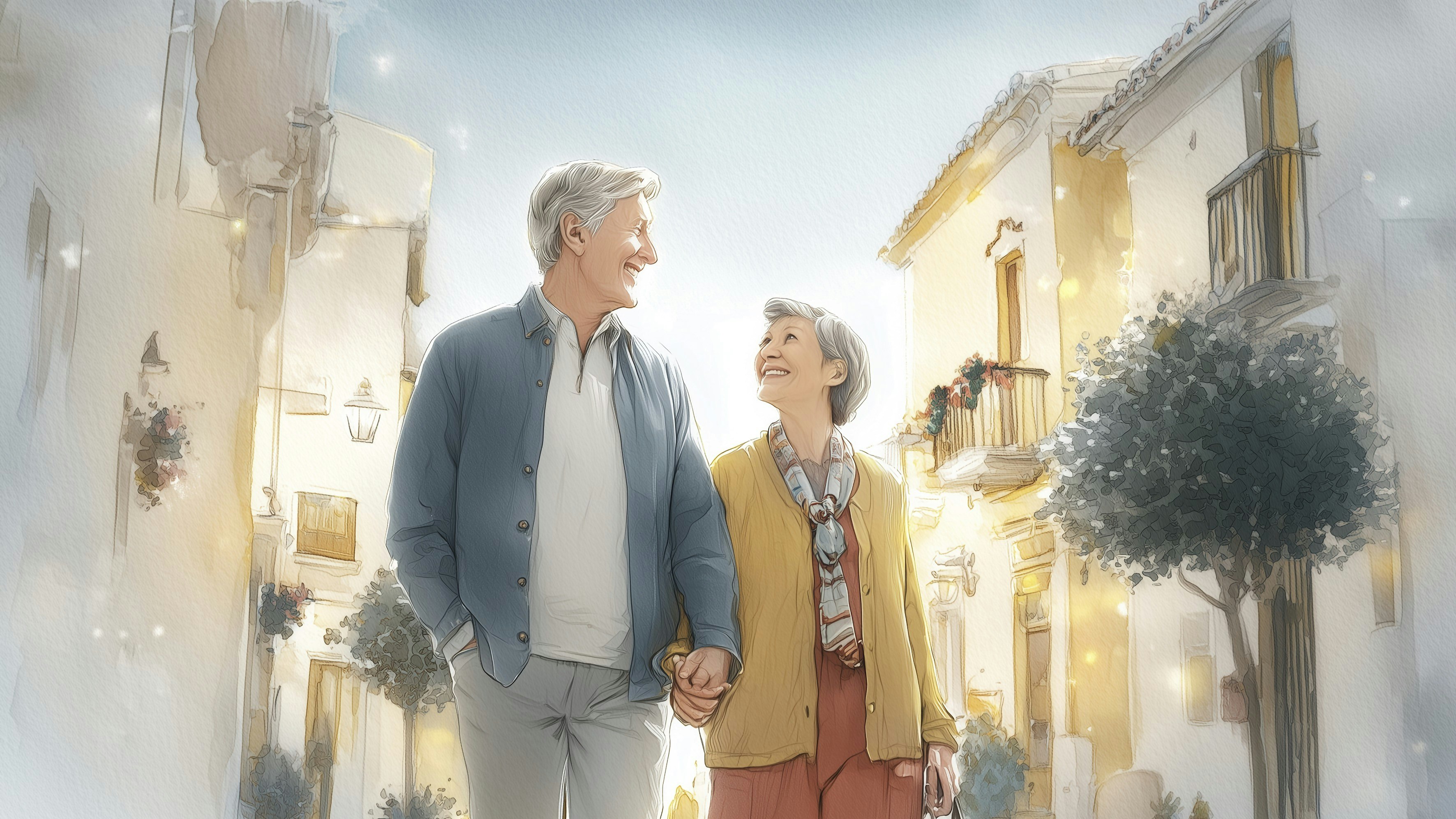 Illustration af mand og kvinde, der holder i hånden