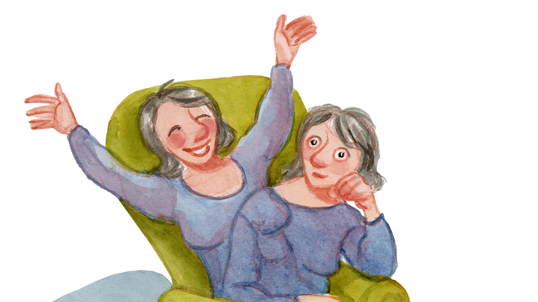 Tegning af kvinde i lænestol