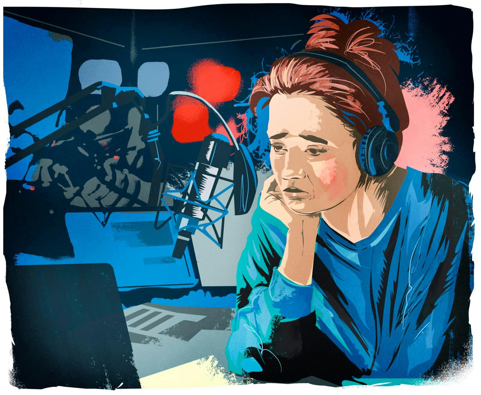 Illustration af kvide foran computer