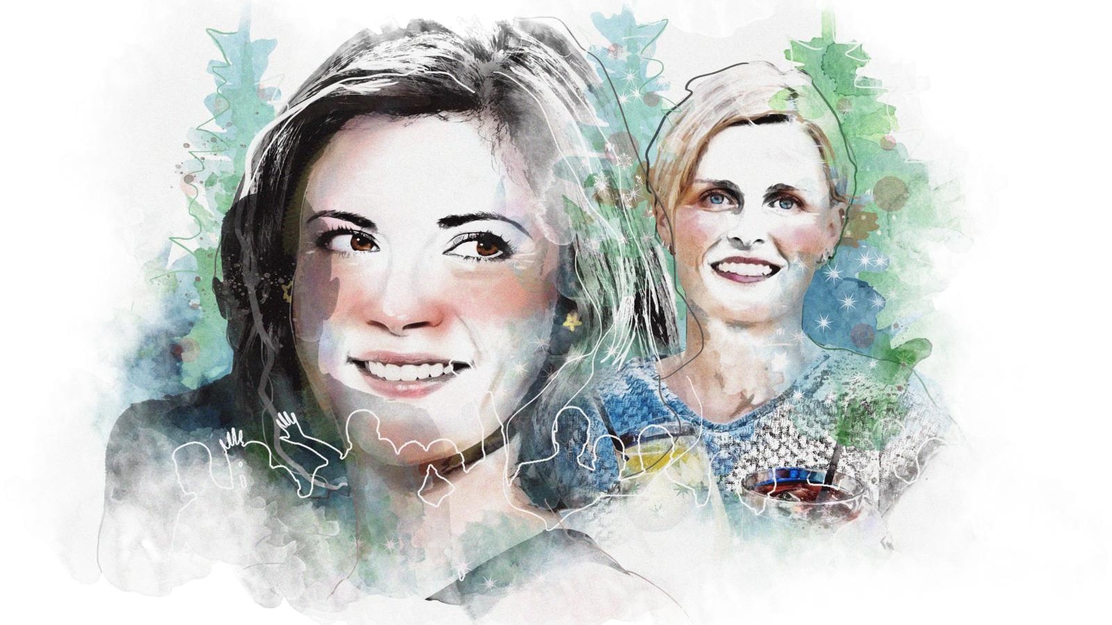 Collage med to kvinder, der smiler