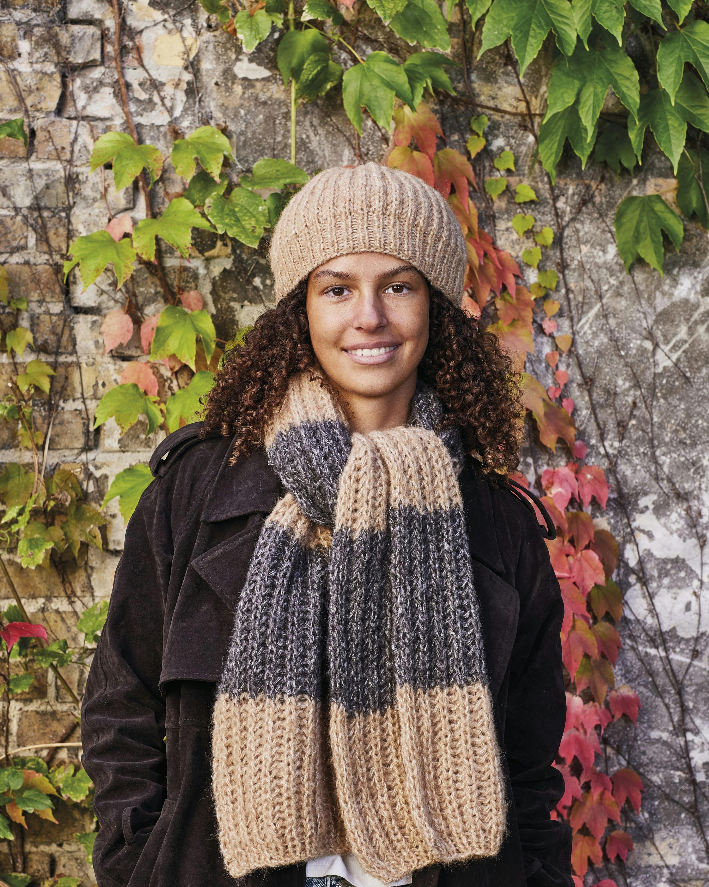 Opskrift på patentstrikket hue og halstørklæde