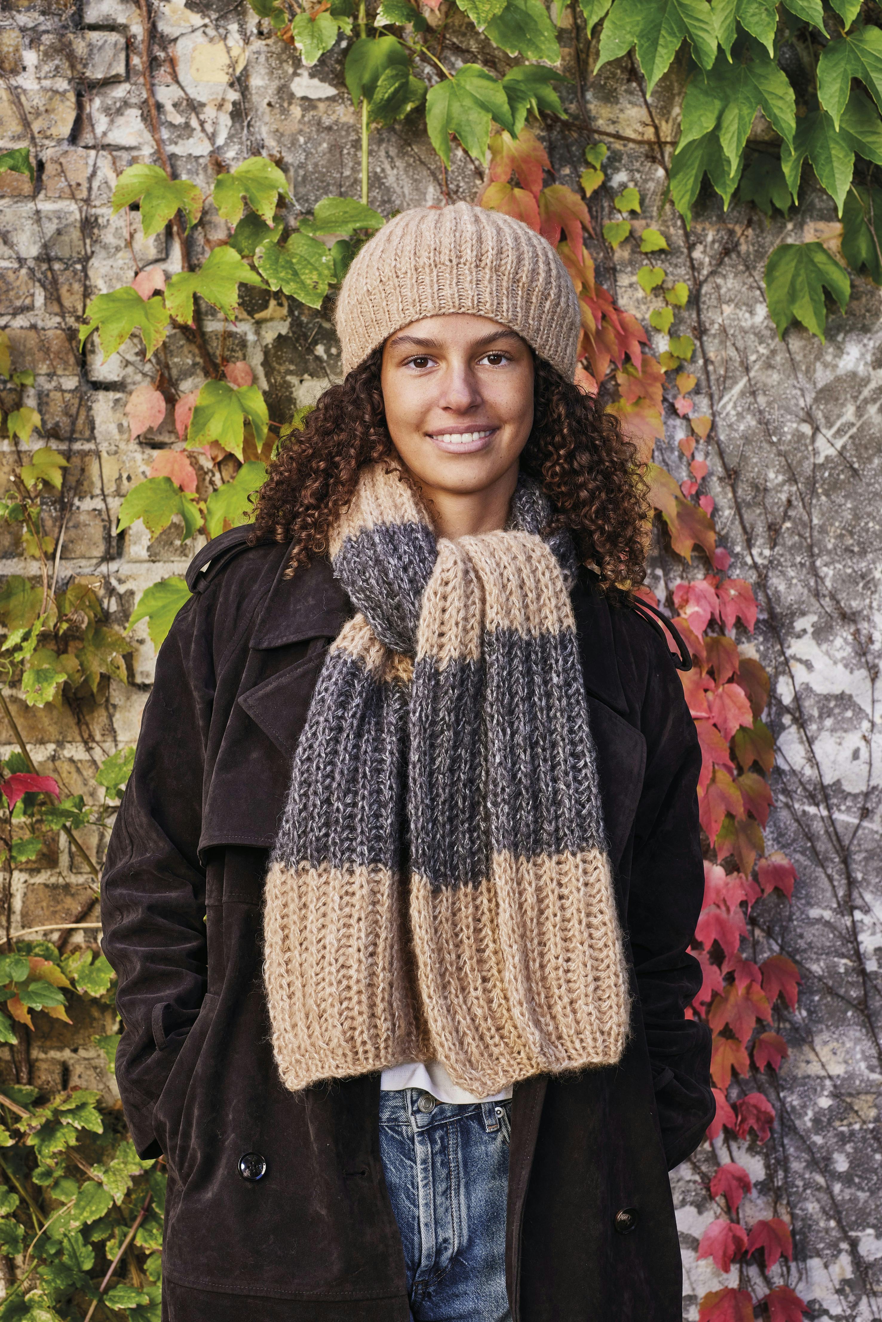 Opskrift på patentstrikket hue og halstørklæde