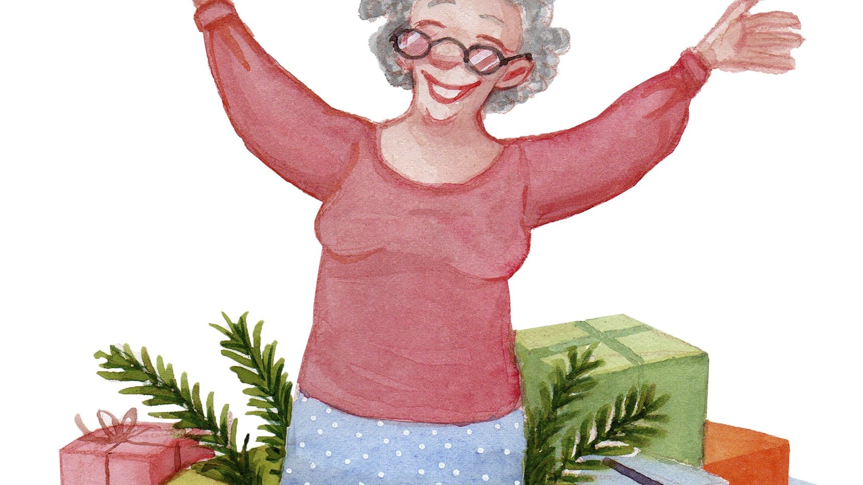 Bestemor hoppeer ud af gaveæsken