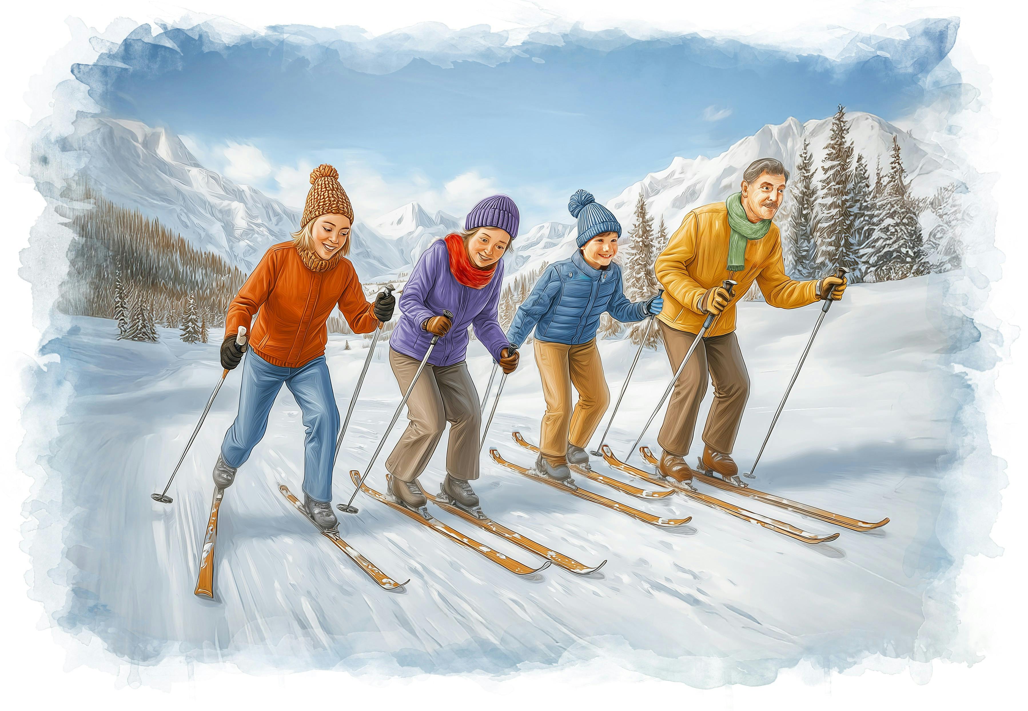 Familie på ski i Norge