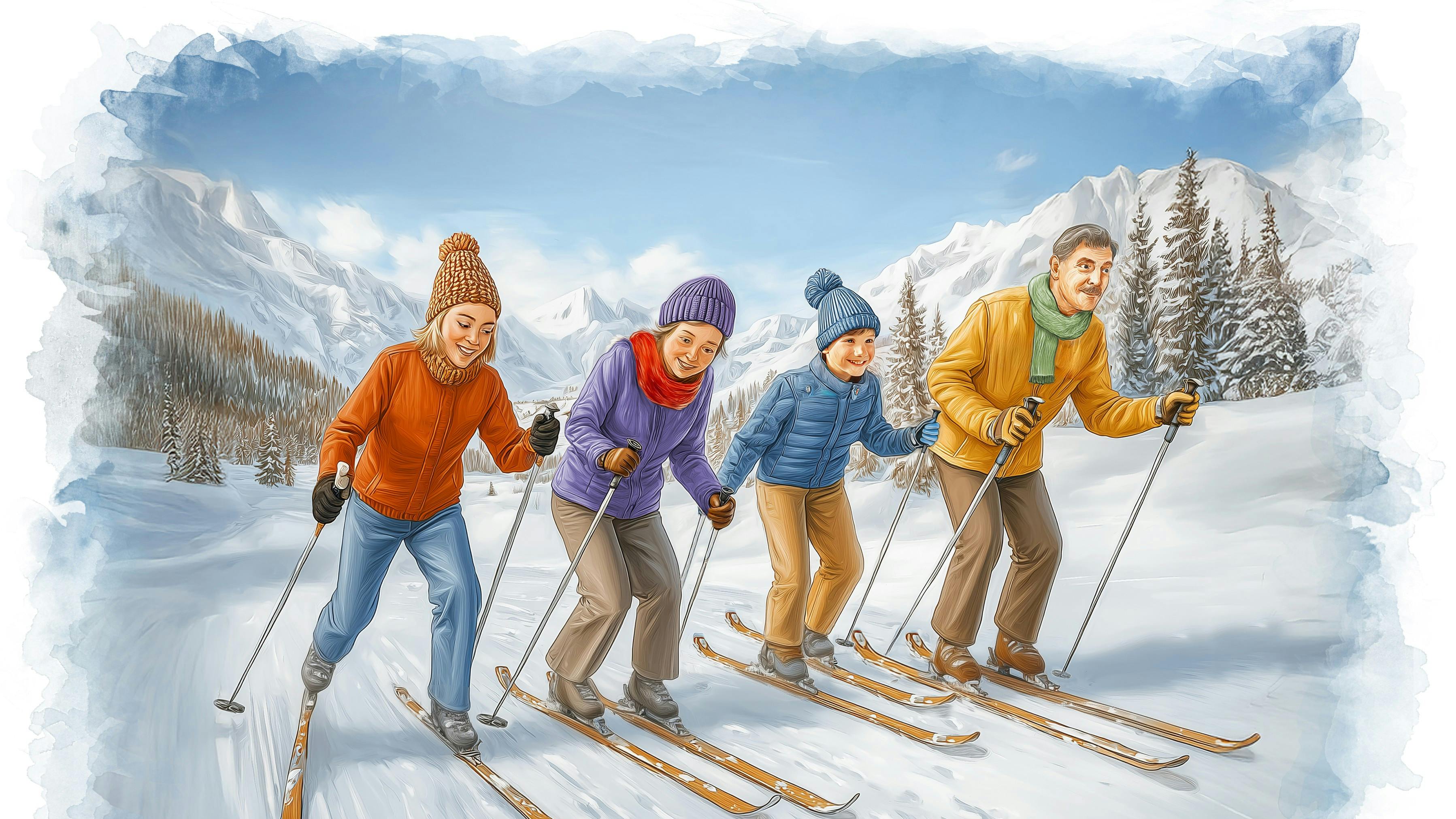 Familie på ski i Norge