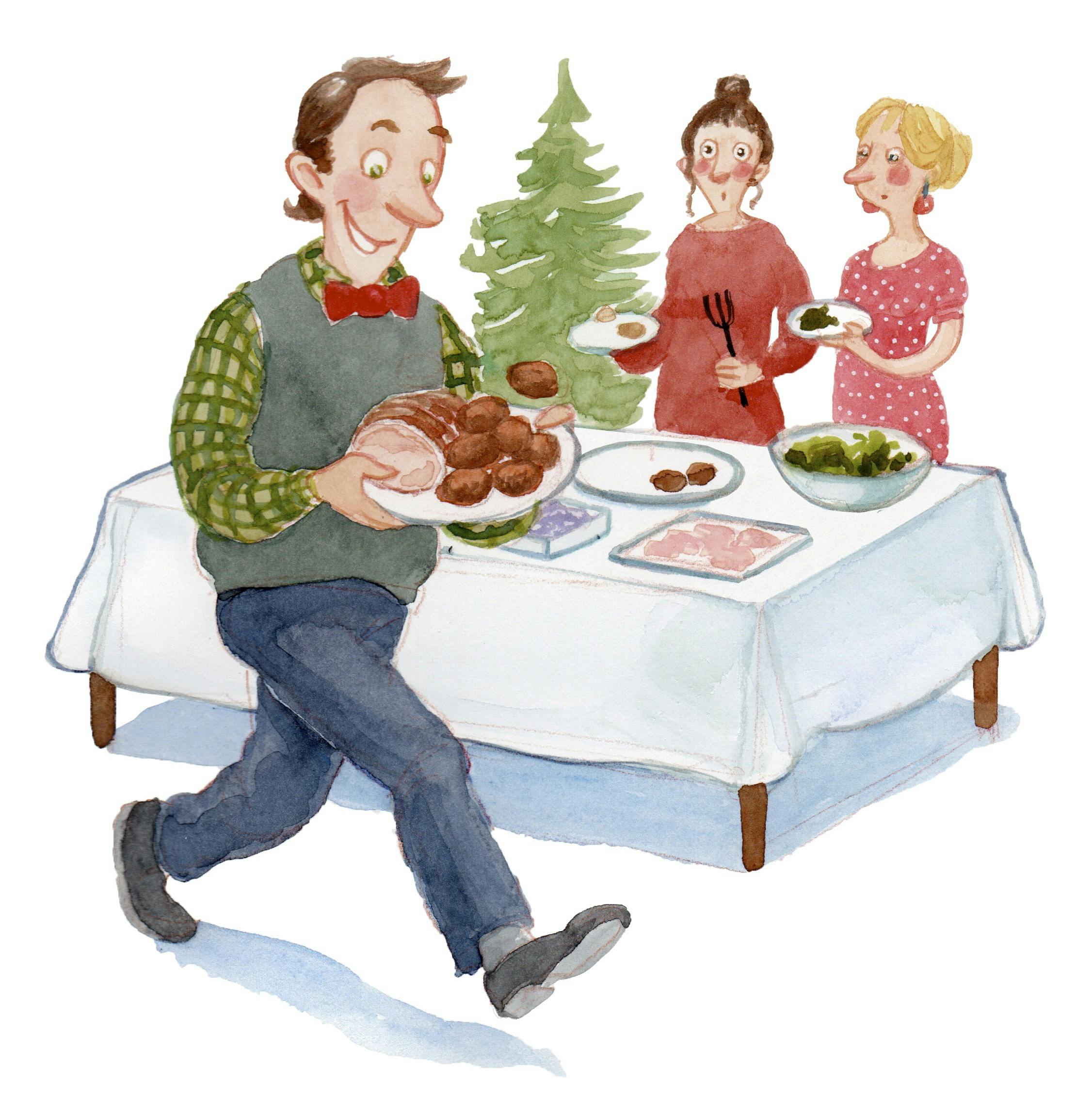 Tegning af mand ved buffet