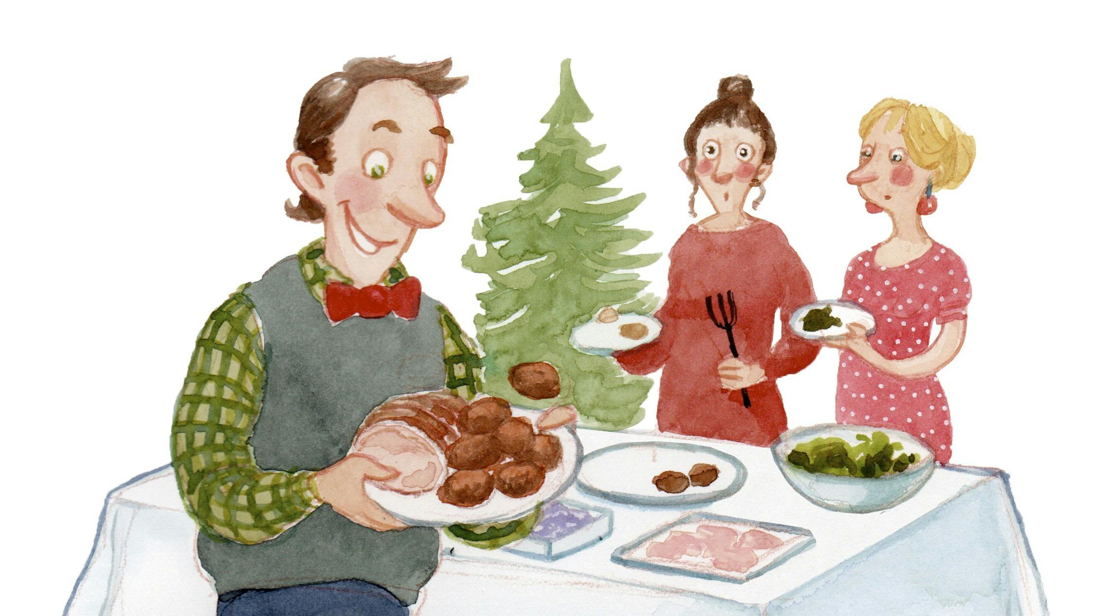 Tegning af mand ved buffet