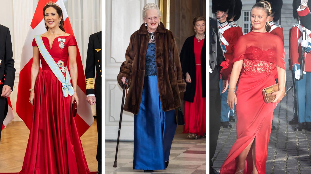 Dronning Mary, dronning Margrethe og prinsesse Isabella i flotte gallakjoler